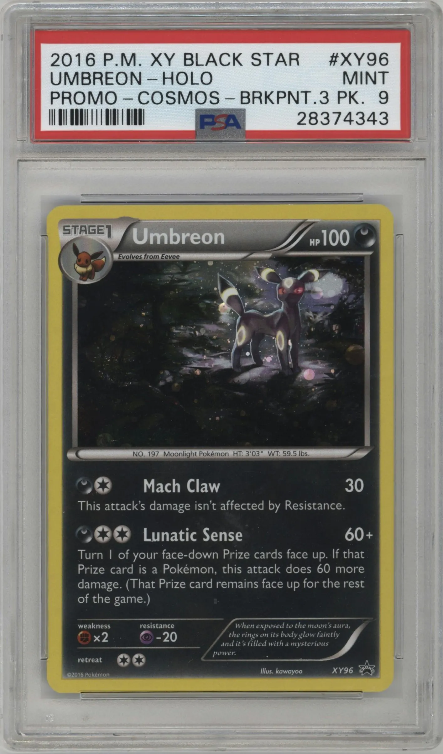 2016 Pokemon XY Umbreon BRKPnt.3-Pk.blstr. #XY96 PSA 9