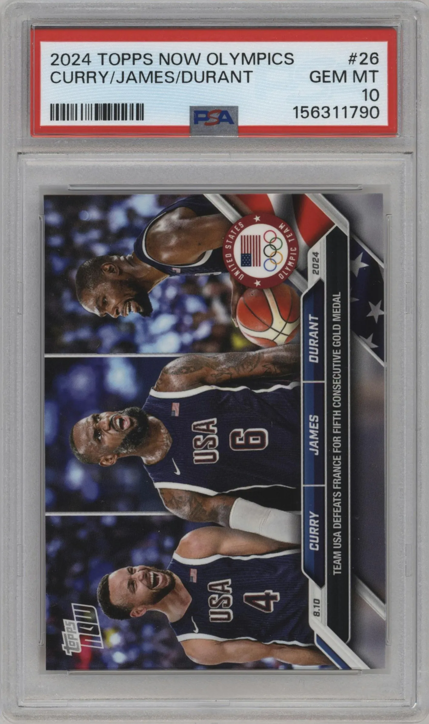 2024 Topps Now Olympics Variation Steph Curry/LeBron James/Kevin Durant #26 PSA 10