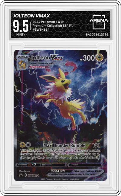 2021 Pokemon SWSH Jolteon VMAX Jolteon VMAX Premium Collection #SWSH184 ARENA CLUB 9.5