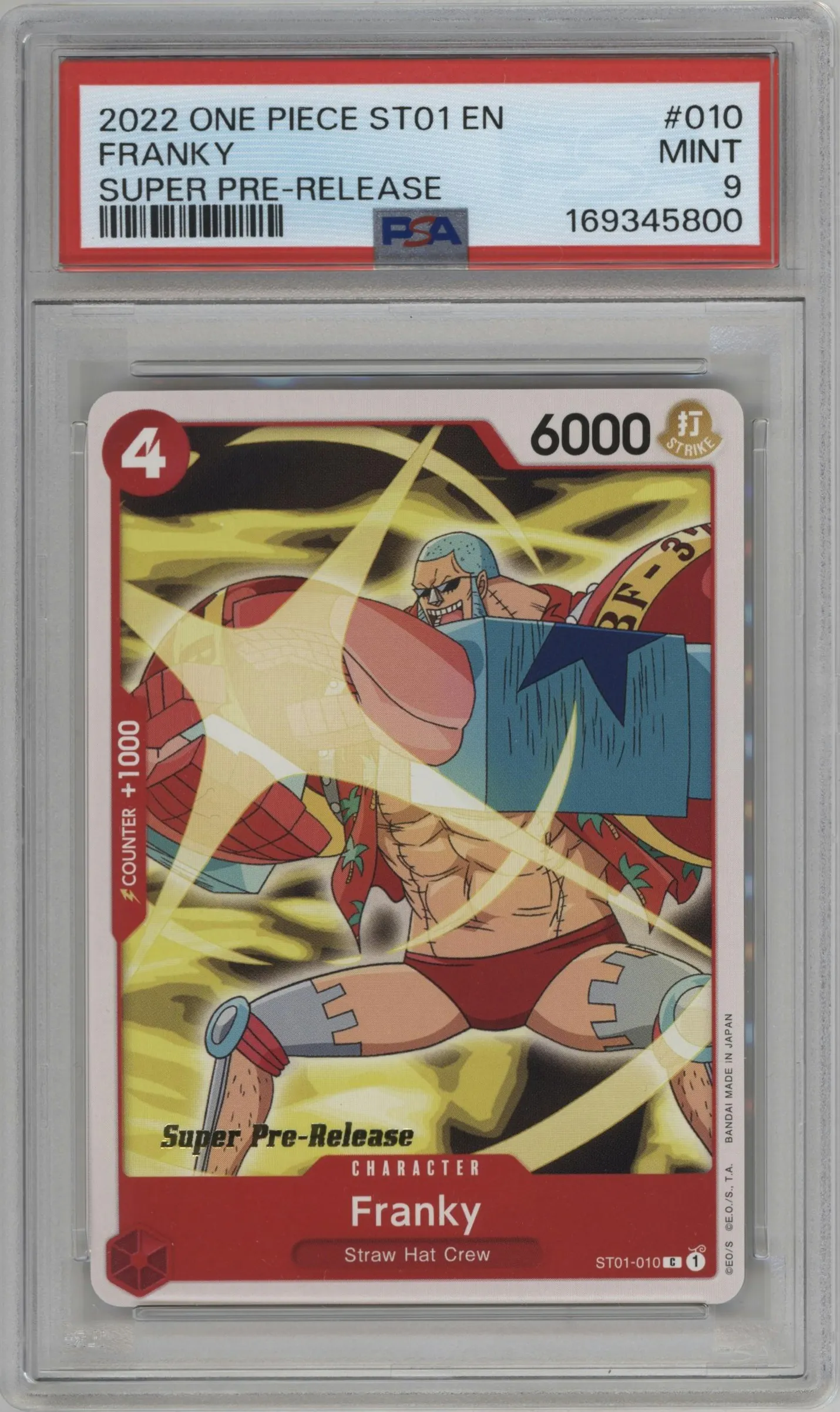 2022 One Piece Straw Hat Crew Franky Super Pre-Release C #ST01-010 C PSA 9