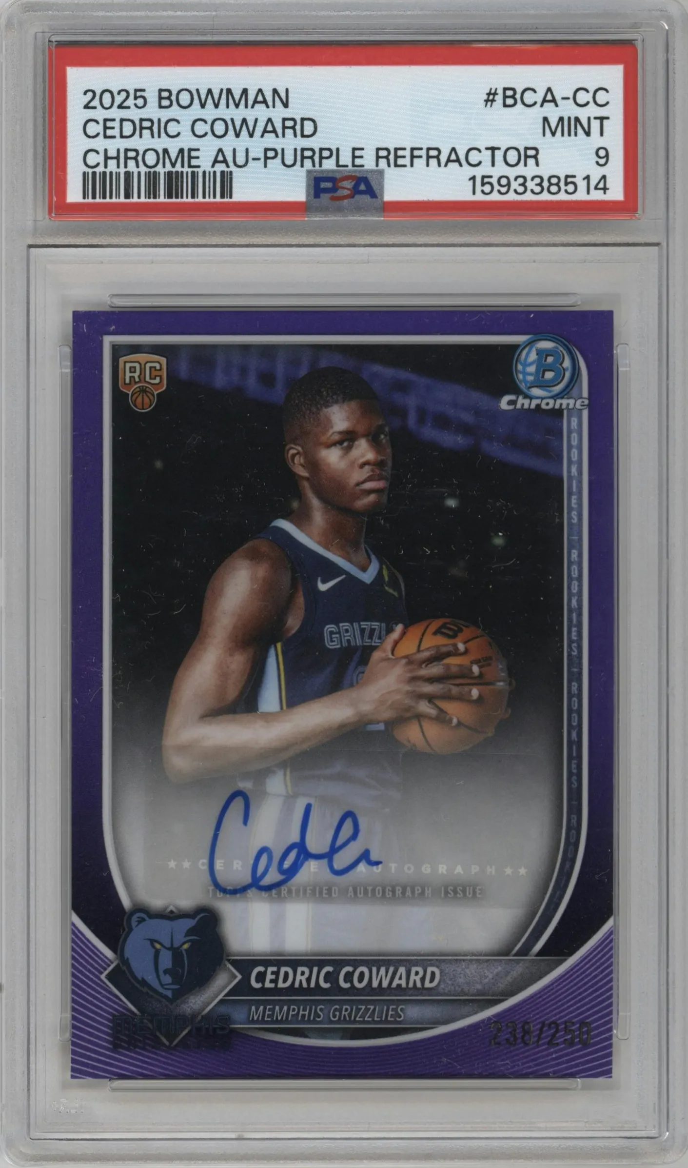 2025 Bowman Chrome Auto Cedric Coward Purple Refractor #BCA-CC PSA 9