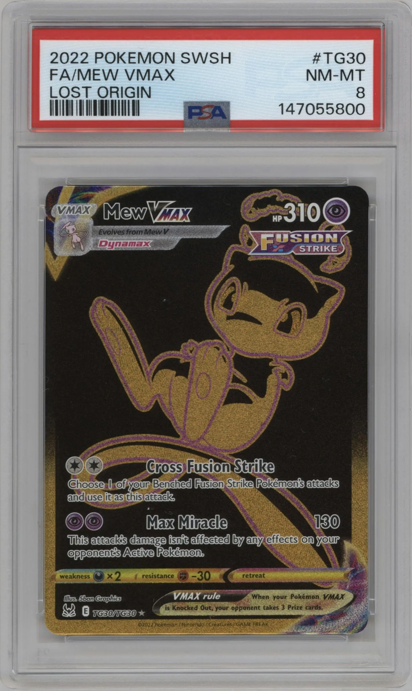 2022 Pokemon SWSH Lost Origin TG Mew VMax #TG30 PSA 8