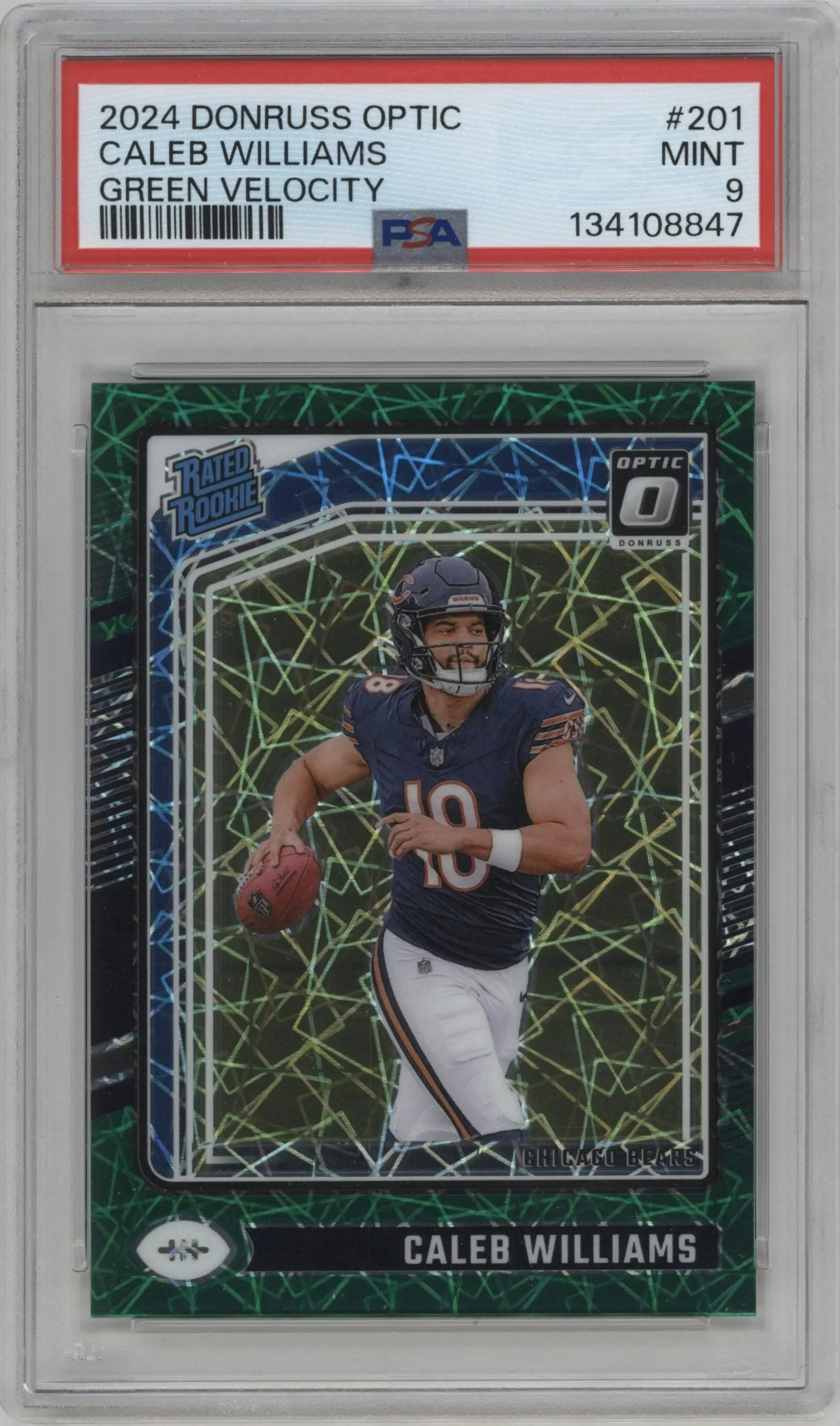 2024 Donruss Optic Rated Rookie Caleb Williams Green Velocity #201 PSA 9