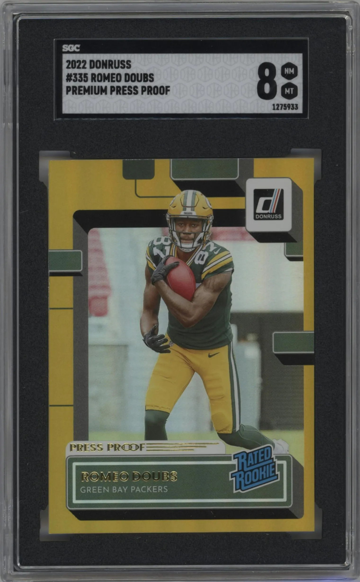 2022 Panini Donruss Rated Rookie Romeo Doubs Press Proof Premium #335 SGC 8