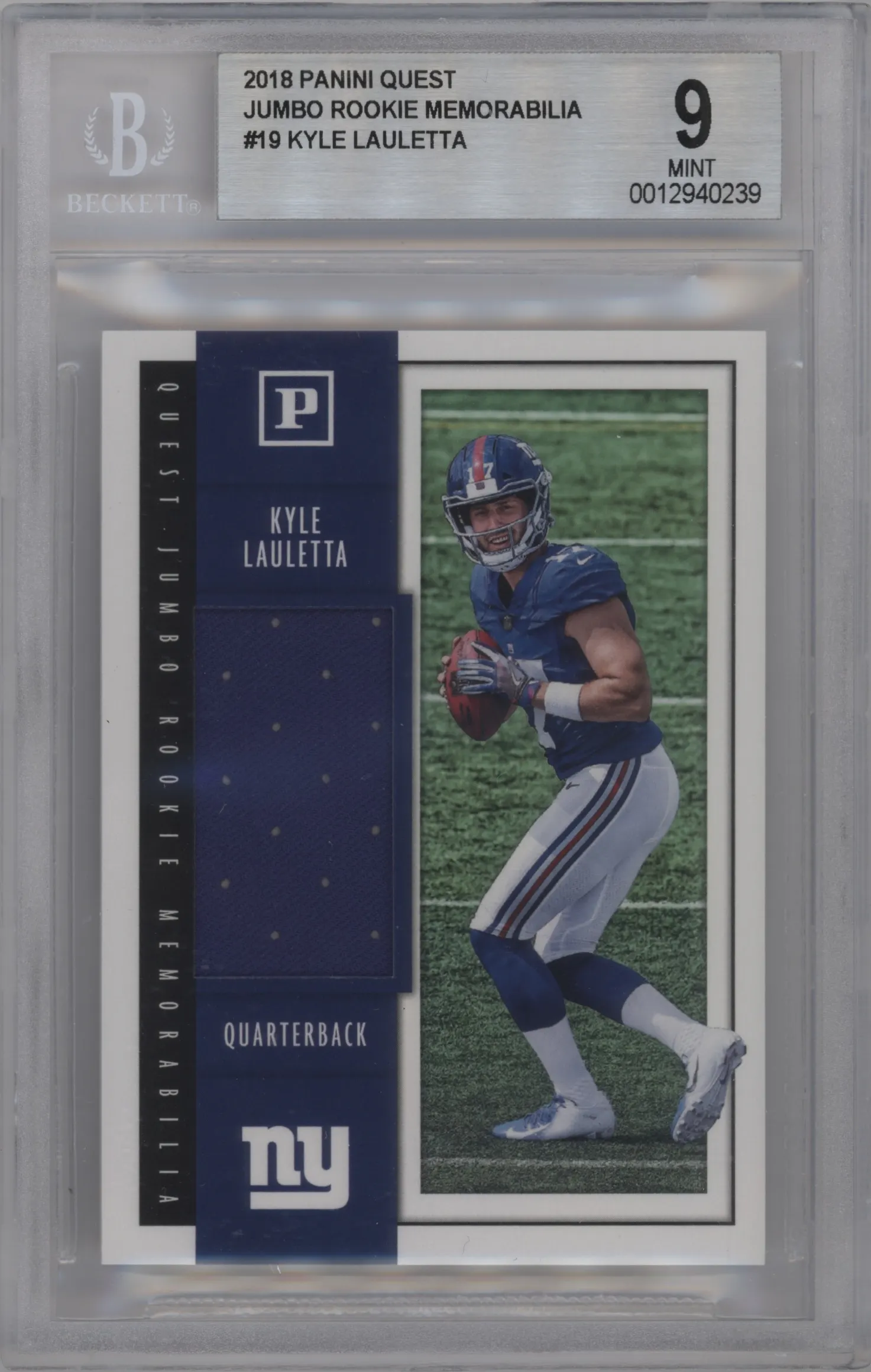 2018 Panini Jumbo Rke.Mem. Kyle Lauletta BGS 9