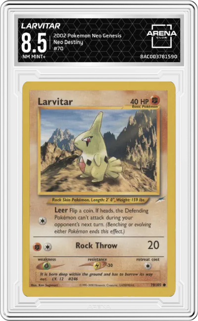 2002 Pokemon Neo Genesis Neo Destiny Larvitar #70 ARENA CLUB 8.5