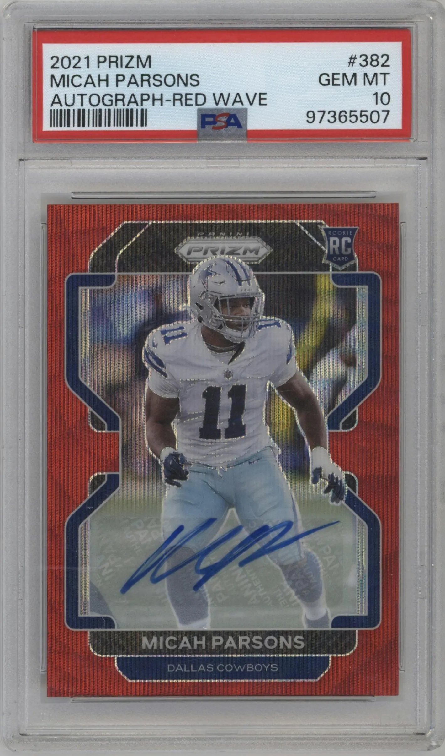 2021 Panini Prizm Rke.Auto Micah Parsons Red Wave #382 PSA 10
