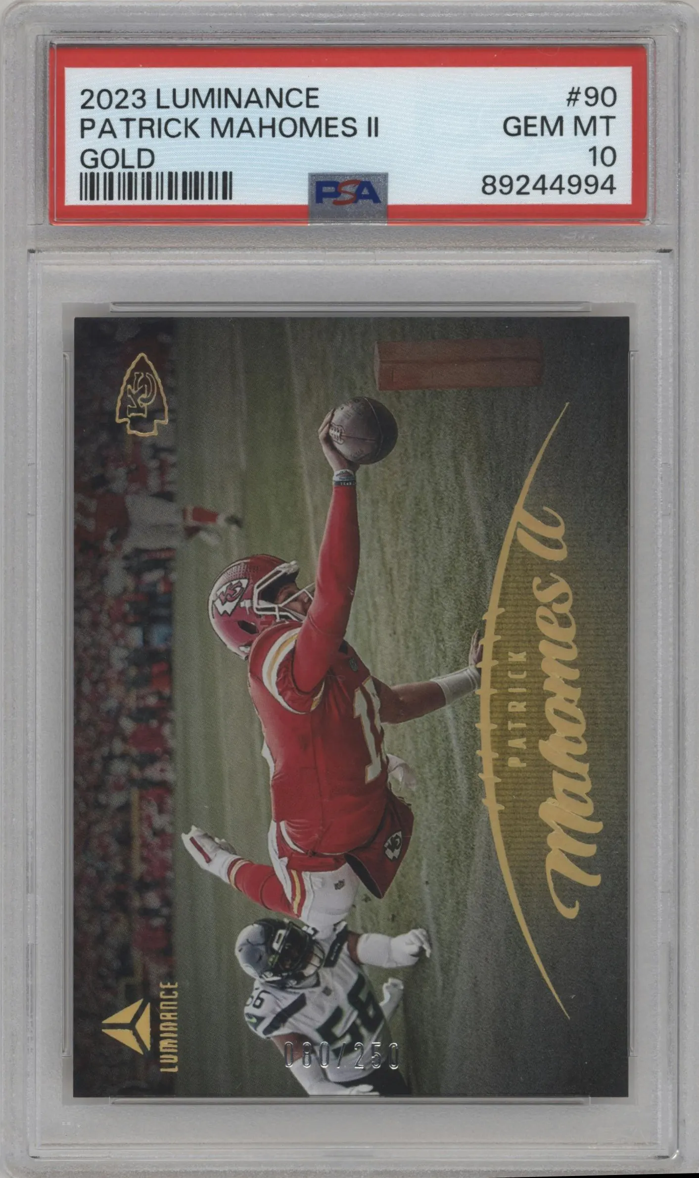 2023 Panini Luminance Patrick Mahomes II Gold #90 PSA 10