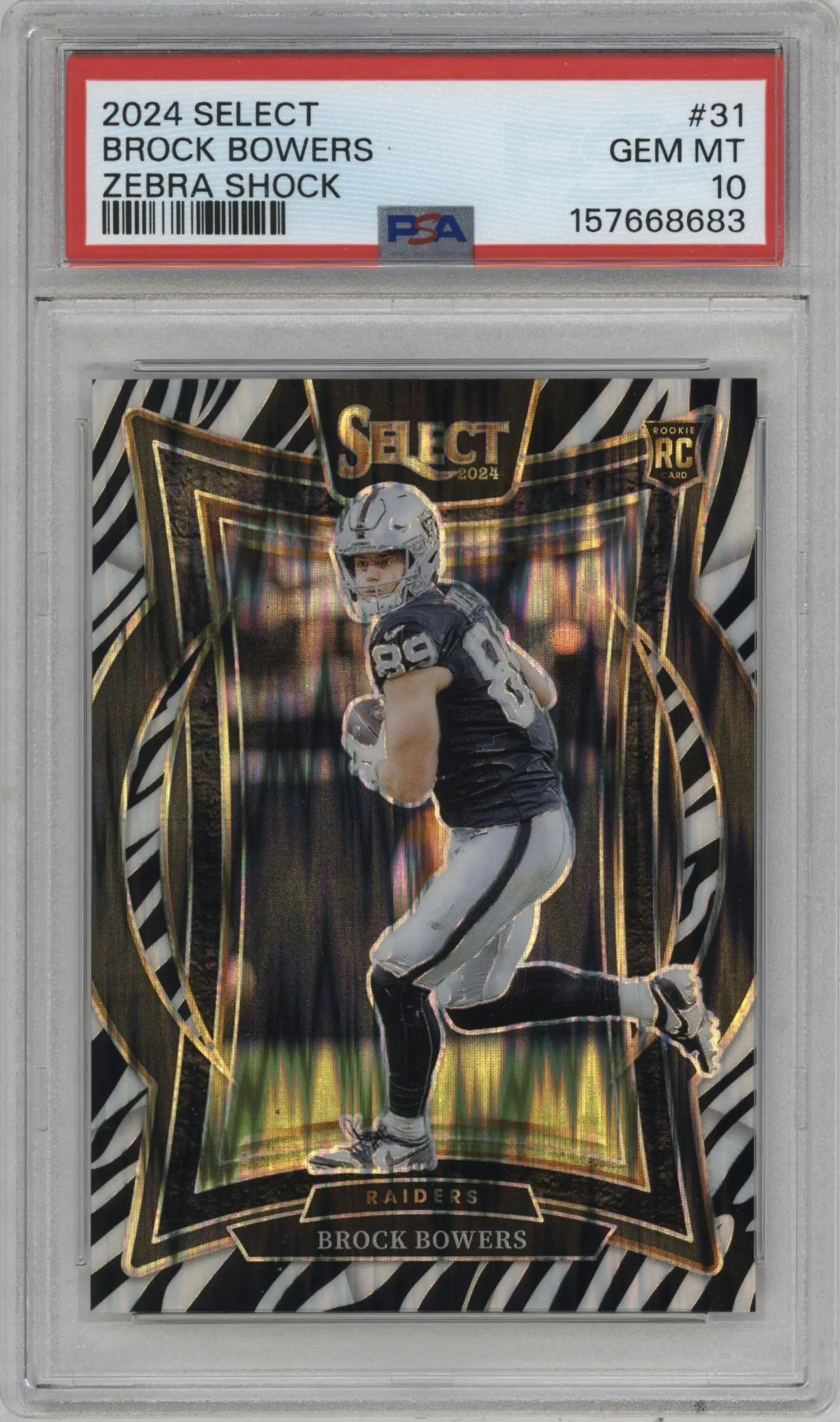 2024 Panini Select Brock Bowers Zebra Shock #31 PSA 10