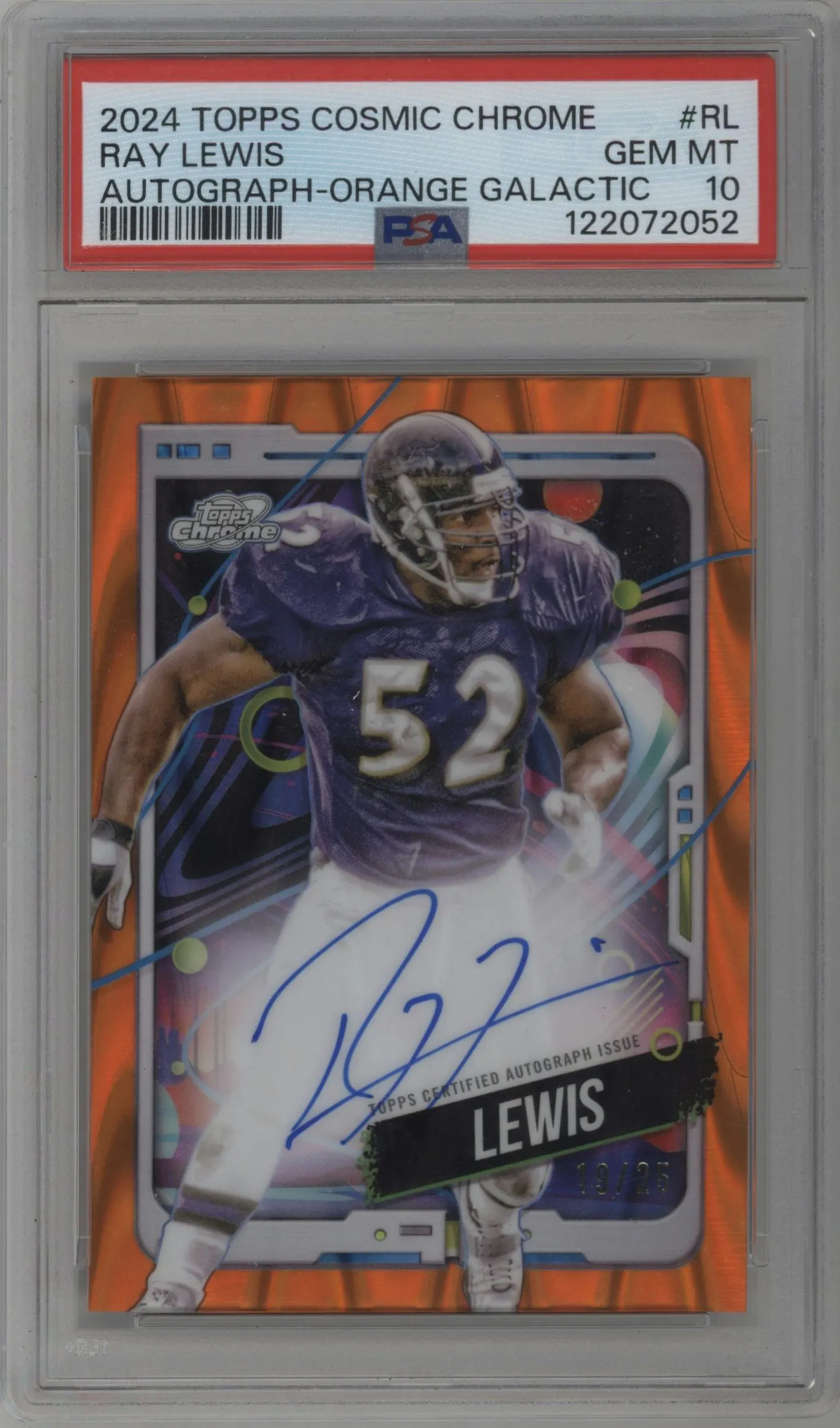 2024 Topps Cosmic Chrome Chr.Auto Ray Lewis Orange Galactic Refractor #CCA-RL PSA 10