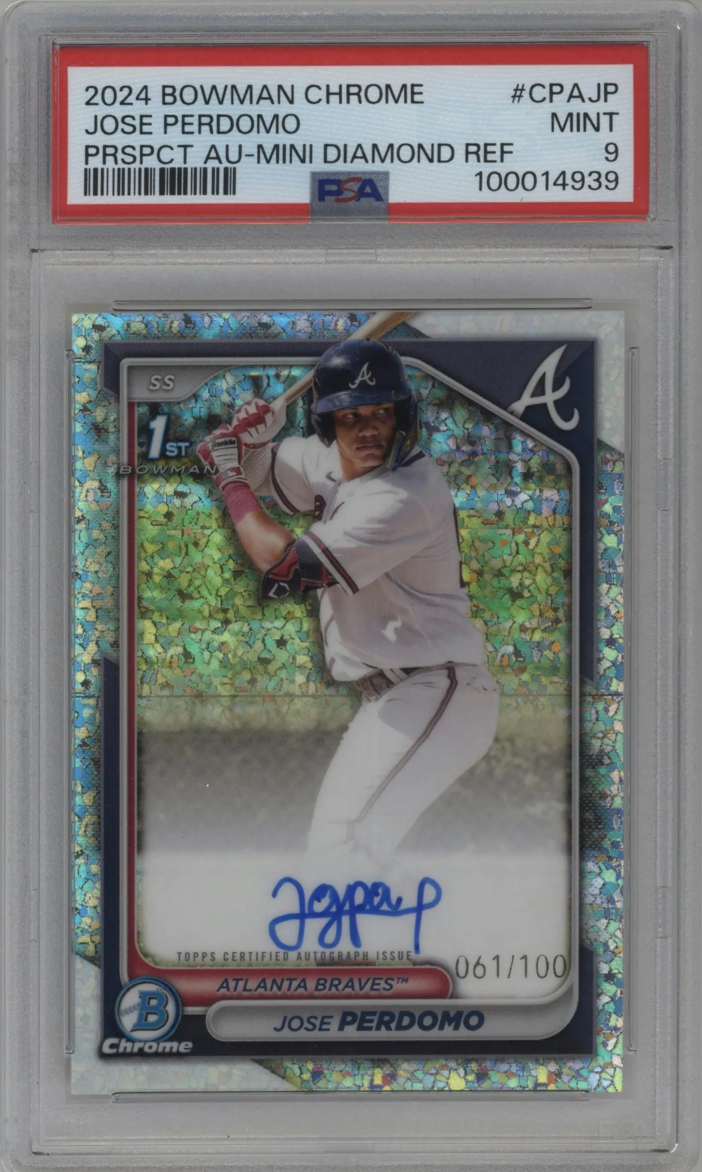 2024 Bowman Chrome Pros.Auto Jose Perdomo Mini Diamond Refractor #CPA-JP PSA 9