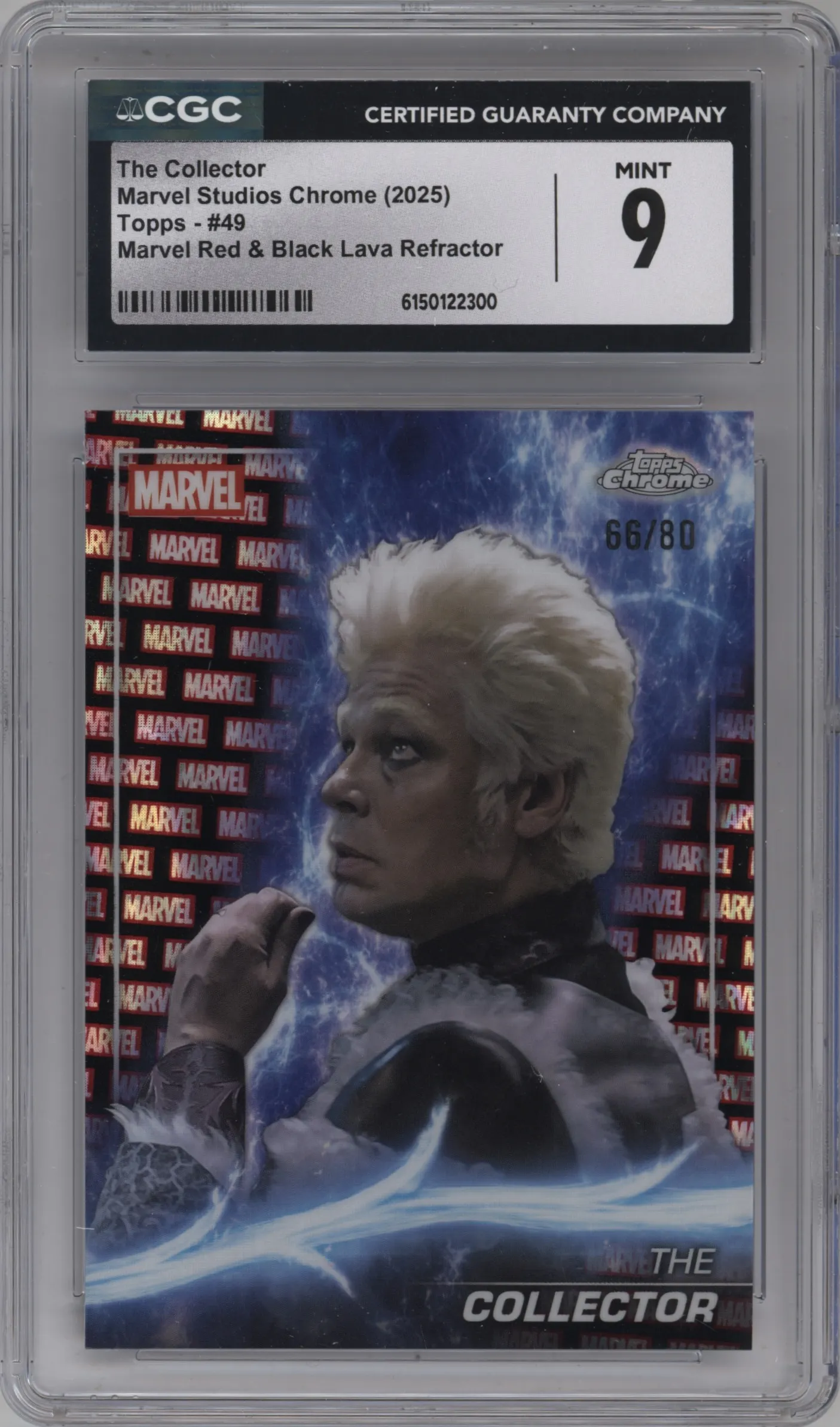 2025 Topps Chrome Marvel Studios The Collector Marvel Red & Black Lava Refractor #49 CGC 9