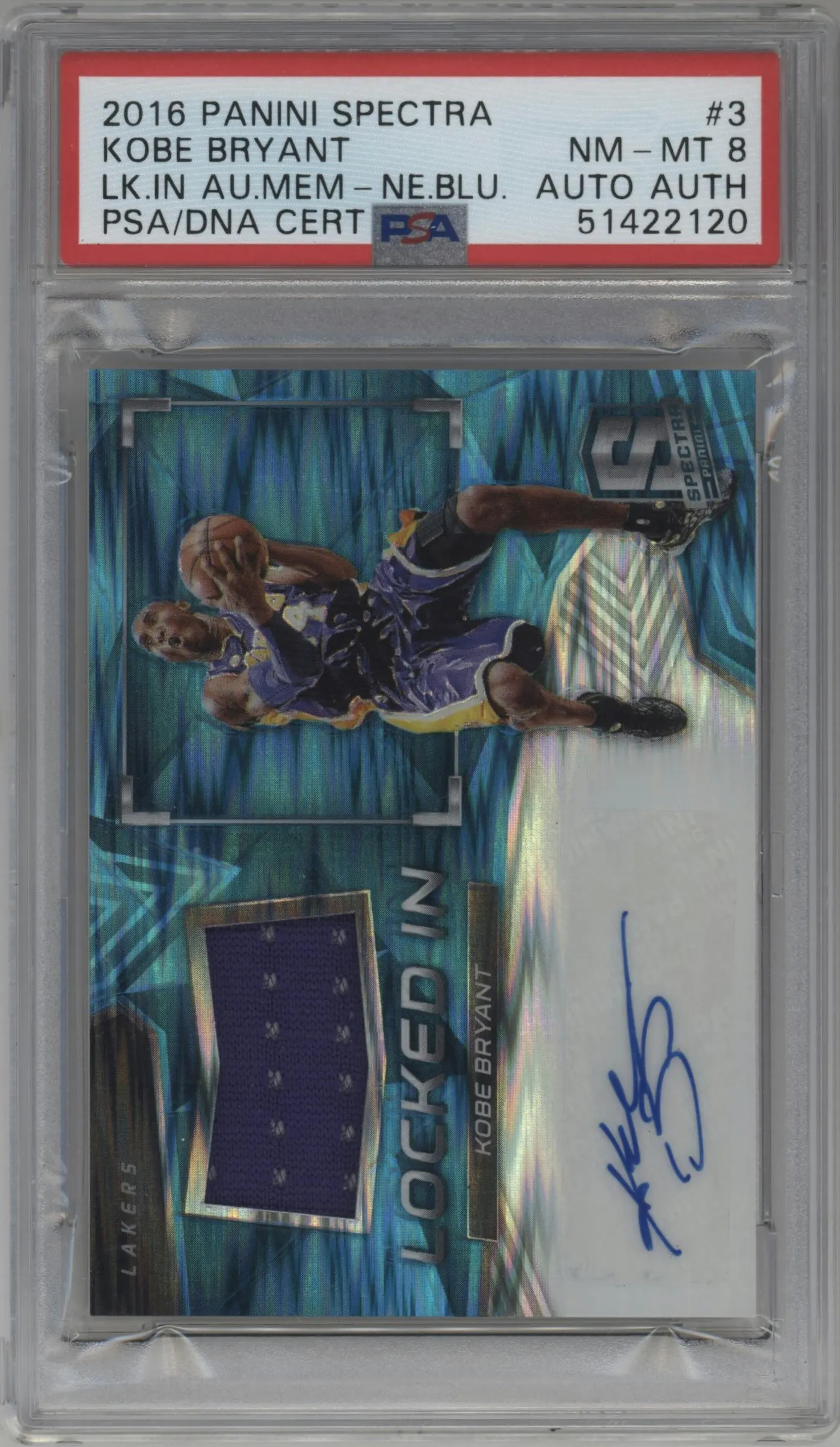 2016 Panini Spectra Locked In Auto Kobe Bryant Neon Blue #3 PSA 8
