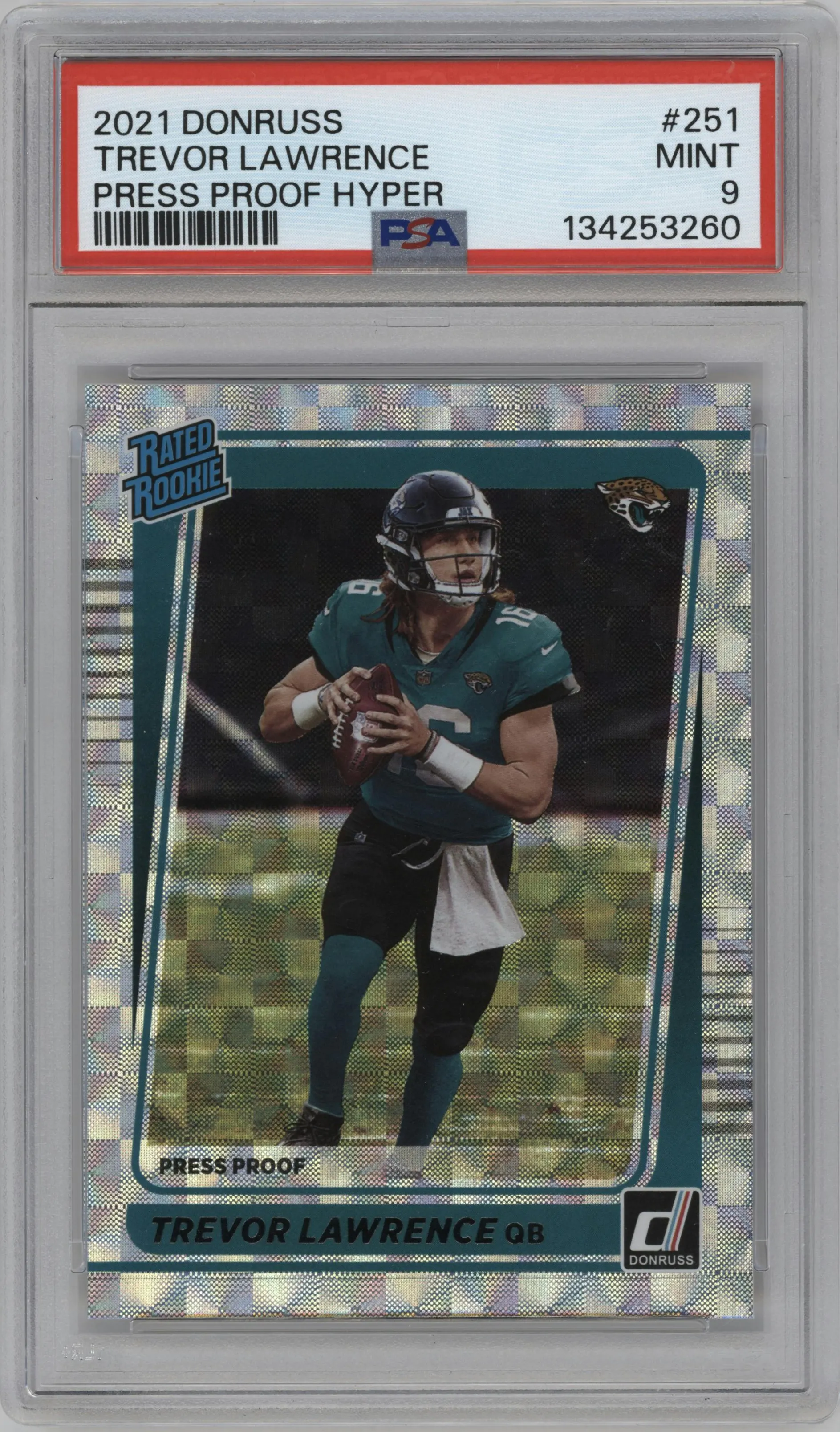2021 Panini Donruss Rated Rookie Trevor Lawrence Press Proof Hyper #251 PSA 9