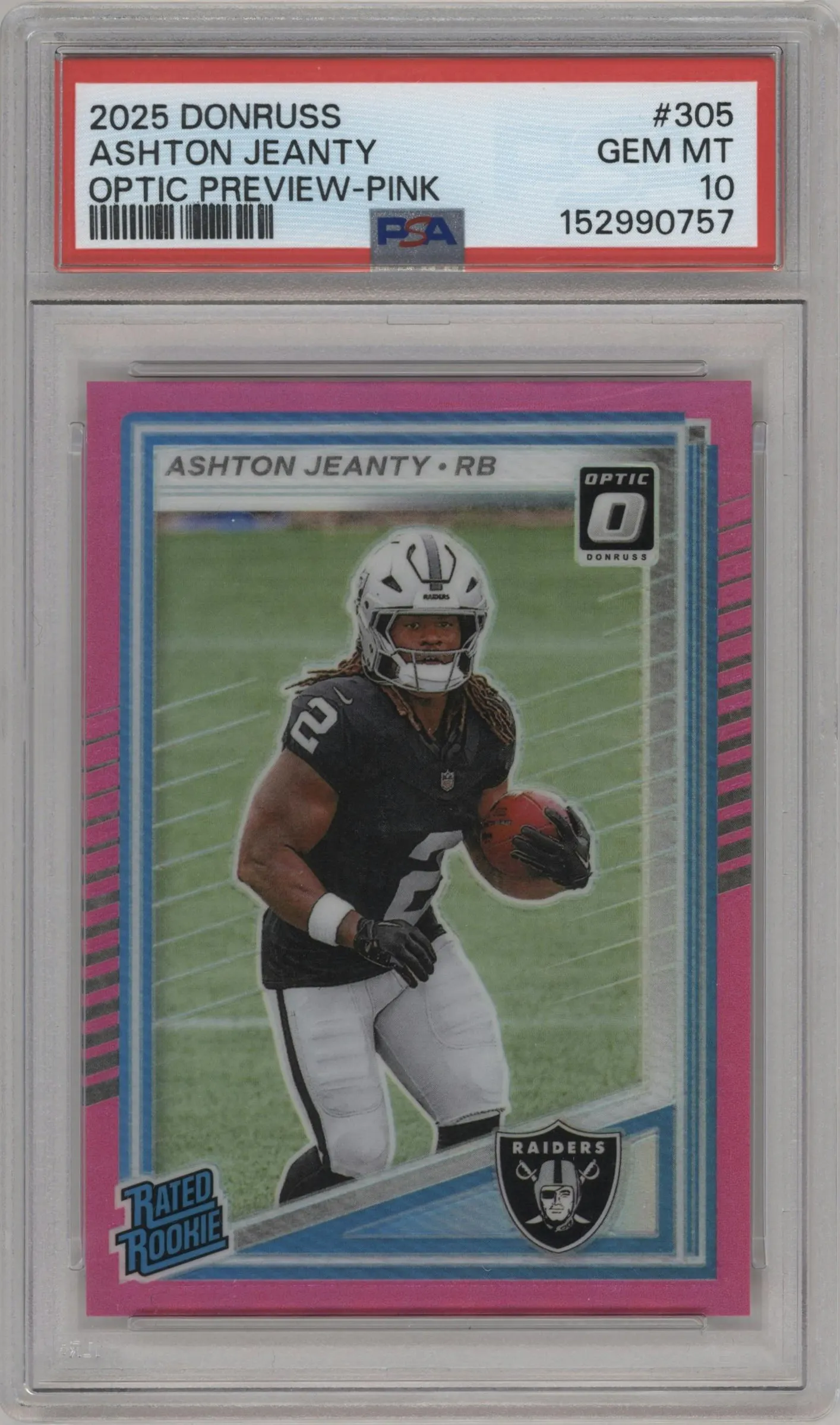 2025 Panini Donruss Opt.Rtd.Rke.Prev. Ashton Jeanty Pink #305 PSA 10