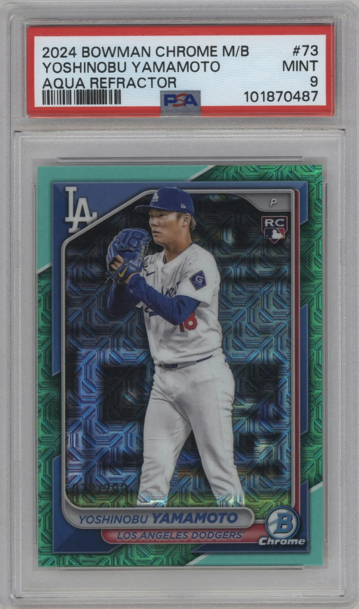 2024 Bowman Chrome Mega Box Yoshinobu Yamamoto Aqua Refractor #73 PSA 9