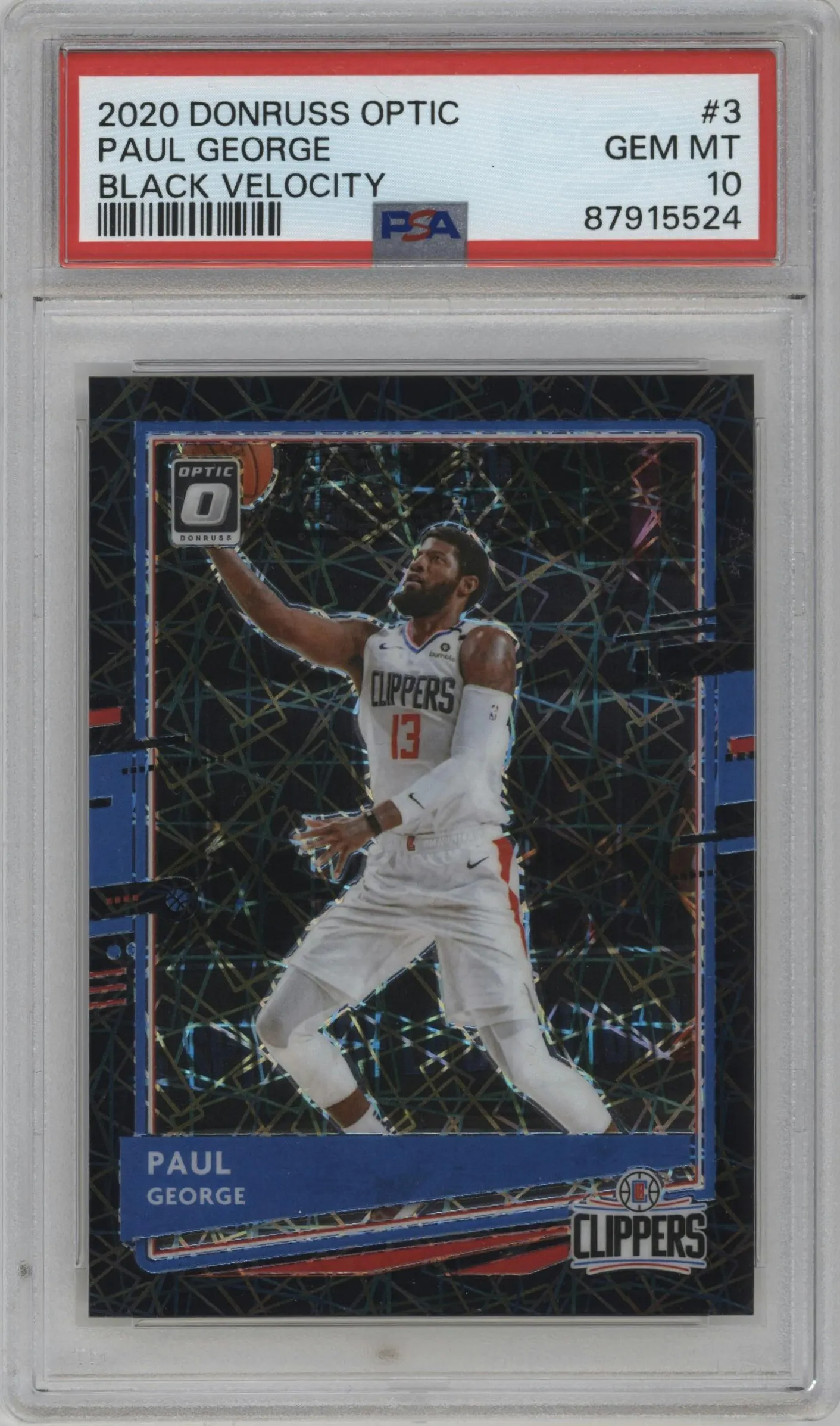 2020 Panini Donruss Optic Paul George Black Velocity #3 PSA 10
