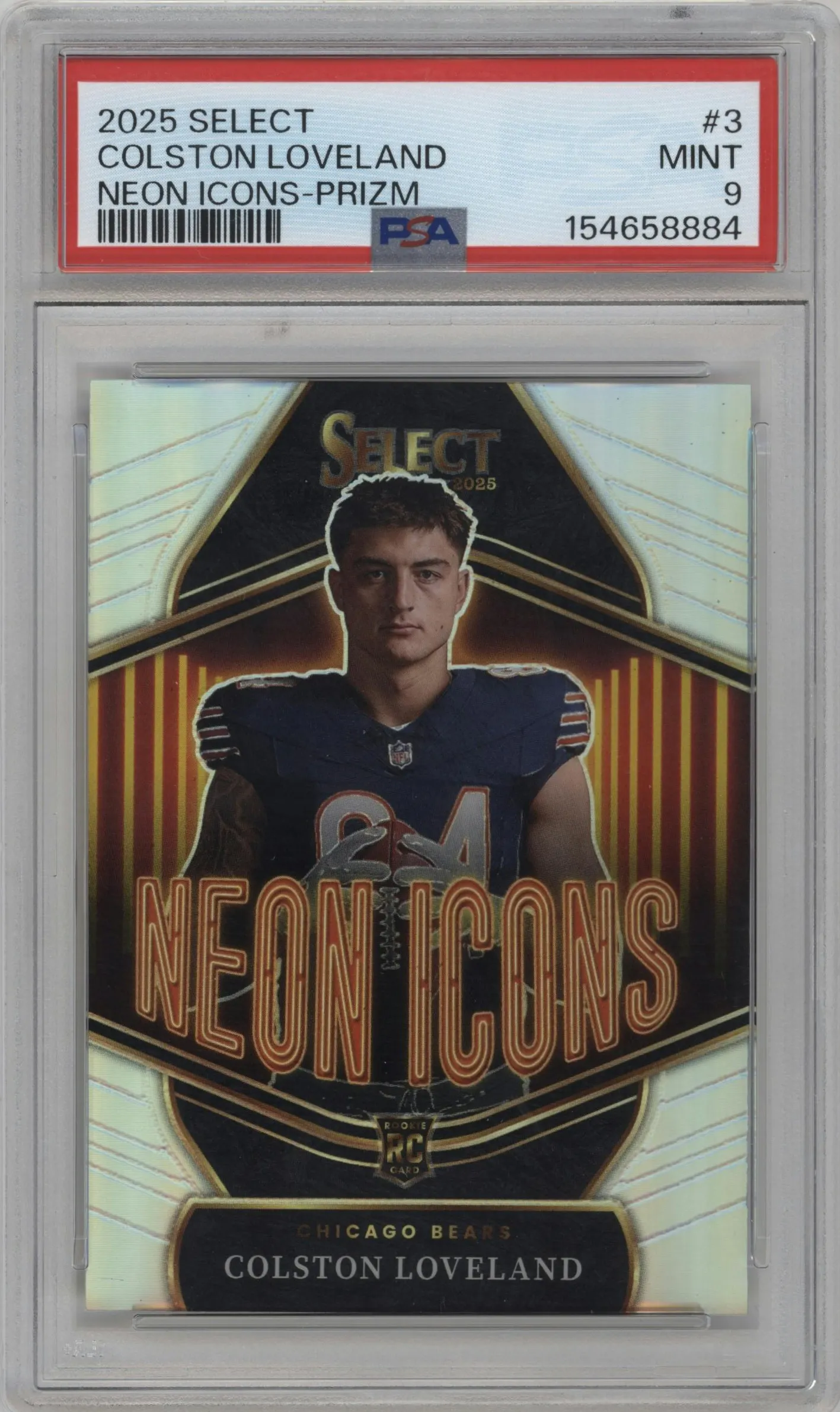 2025 Panini Select Neon Icons Colston Loveland Prizm #3 PSA 9