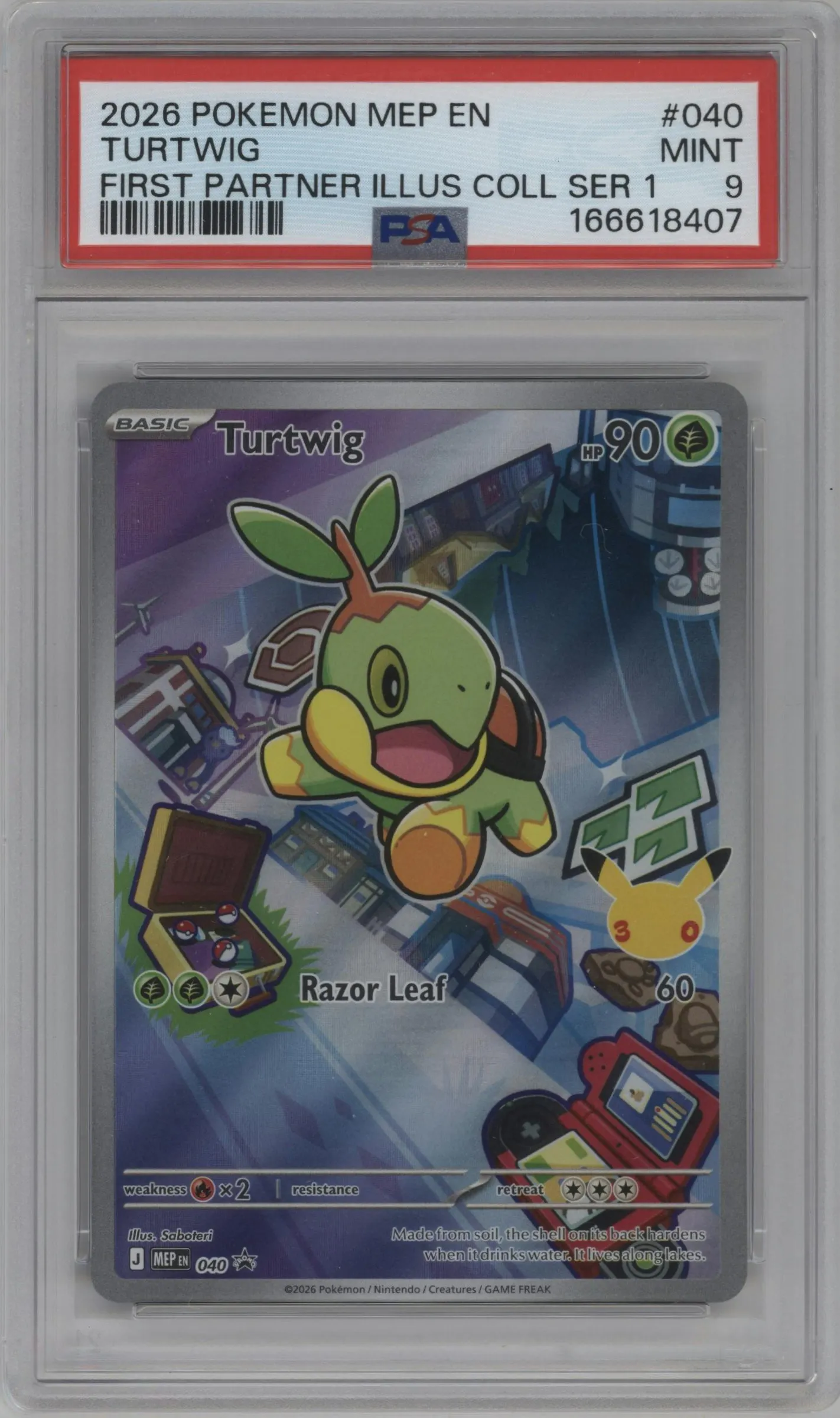 2026 Pokemon Mega Evolution Turtwig First Partner Illustration Collection Series 1 #040 PSA 9