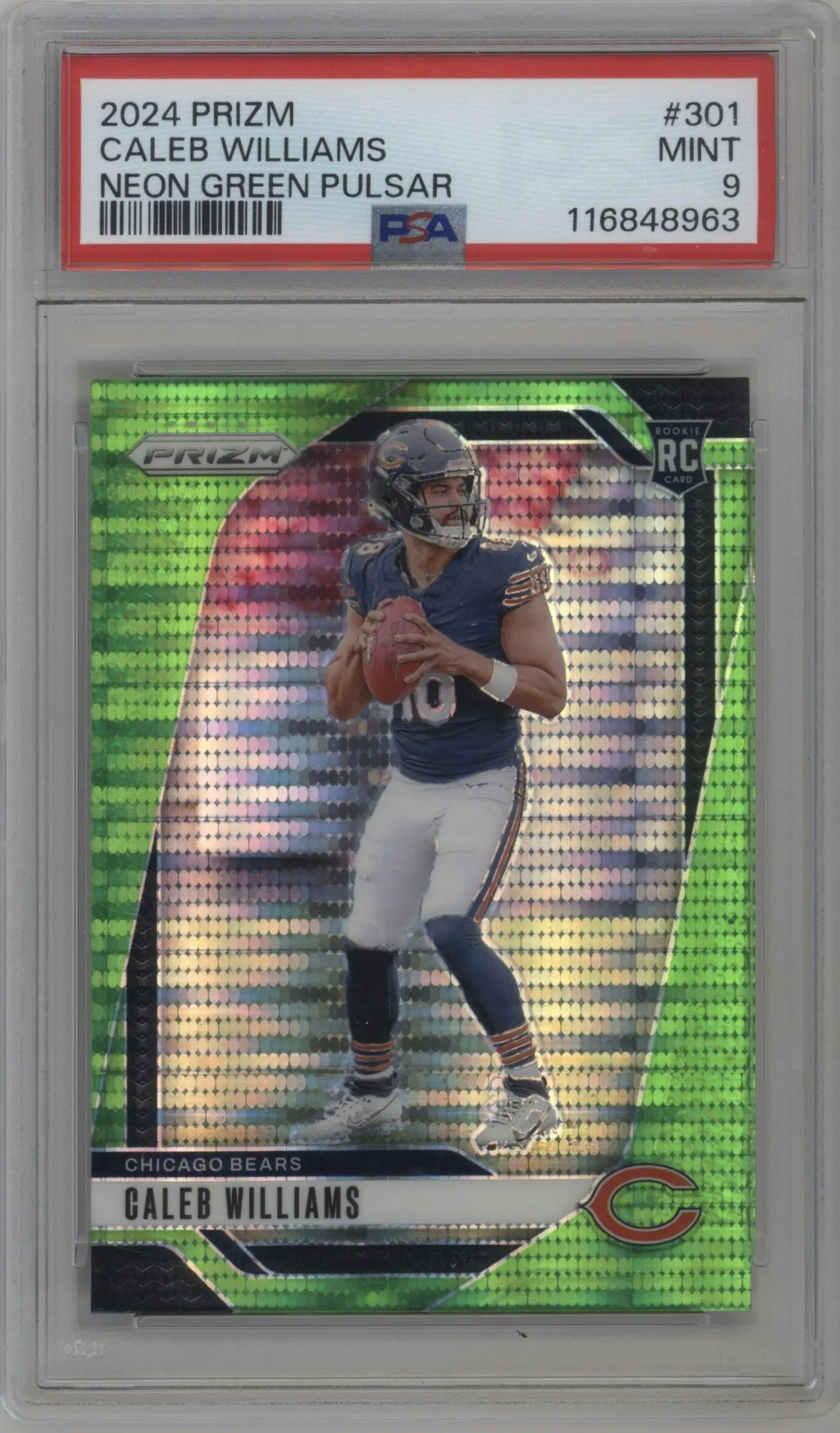 2024 Panini Prizm Caleb Williams Neon Green Pulsar #301 PSA 9