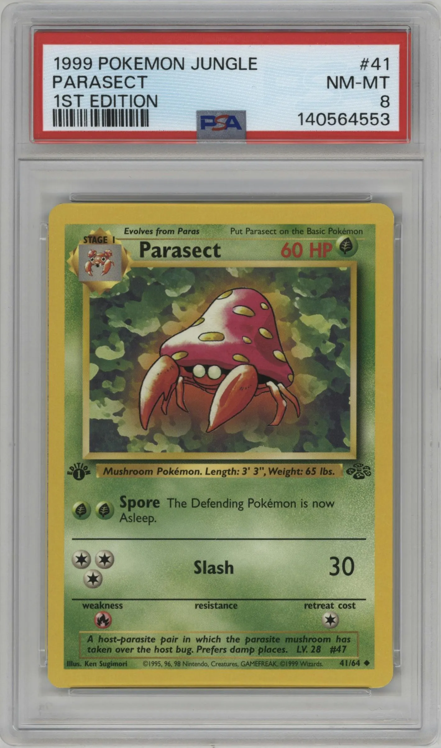 1999 Pokemon Jungle Parasect #41 PSA 8