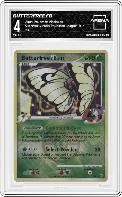 2009 Pokemon Platinum Supreme Victors Butterfree FB Crosshatch Holo Pokemon League Argenta Season #17 ARENA CLUB 4