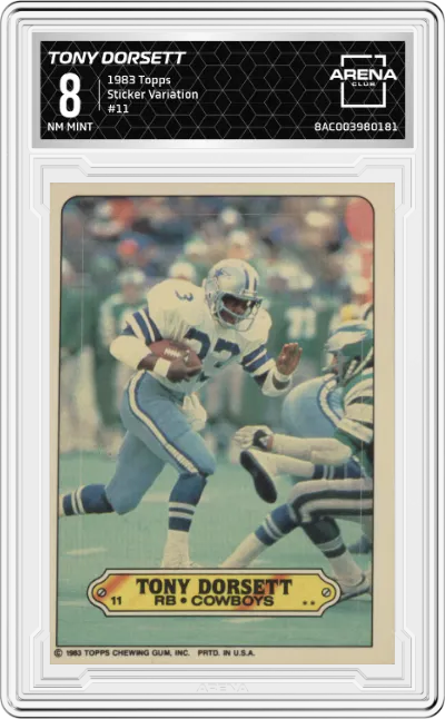 1983 Topps Sticker Tony Dorsett Variation #11 ARENA CLUB 8