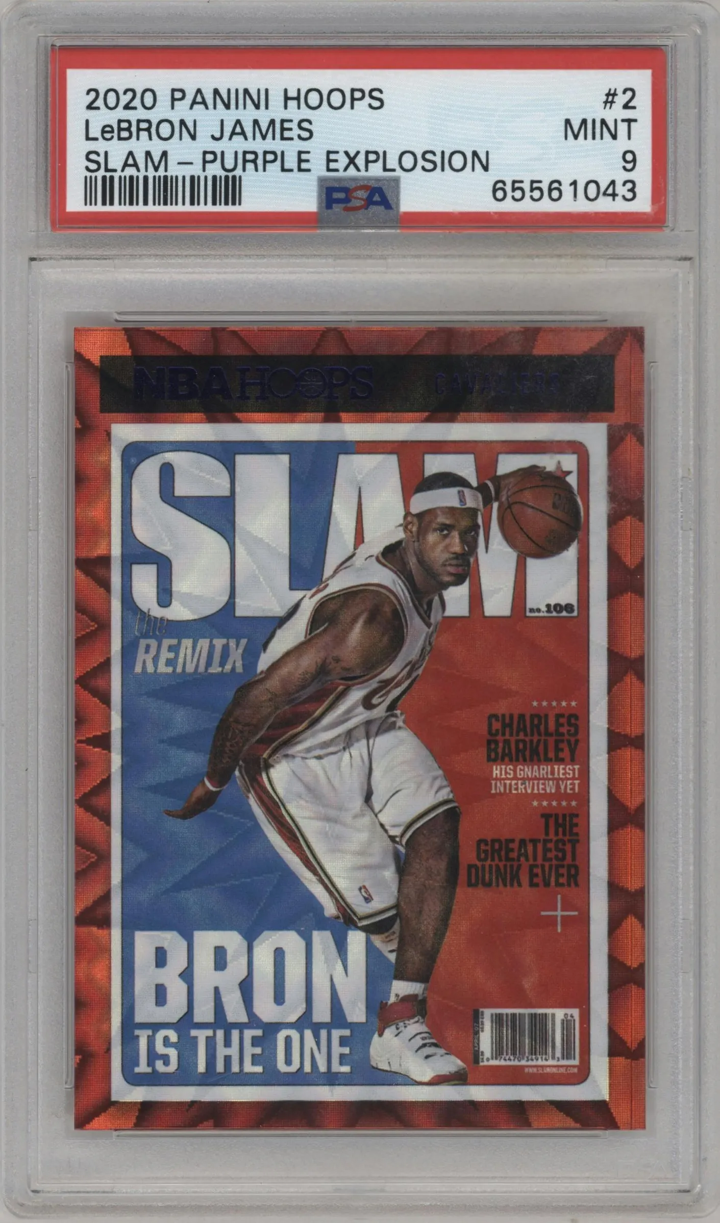 2020 Panini NBA Hoops SLAM LeBron James Purple Explosion #2 PSA 9