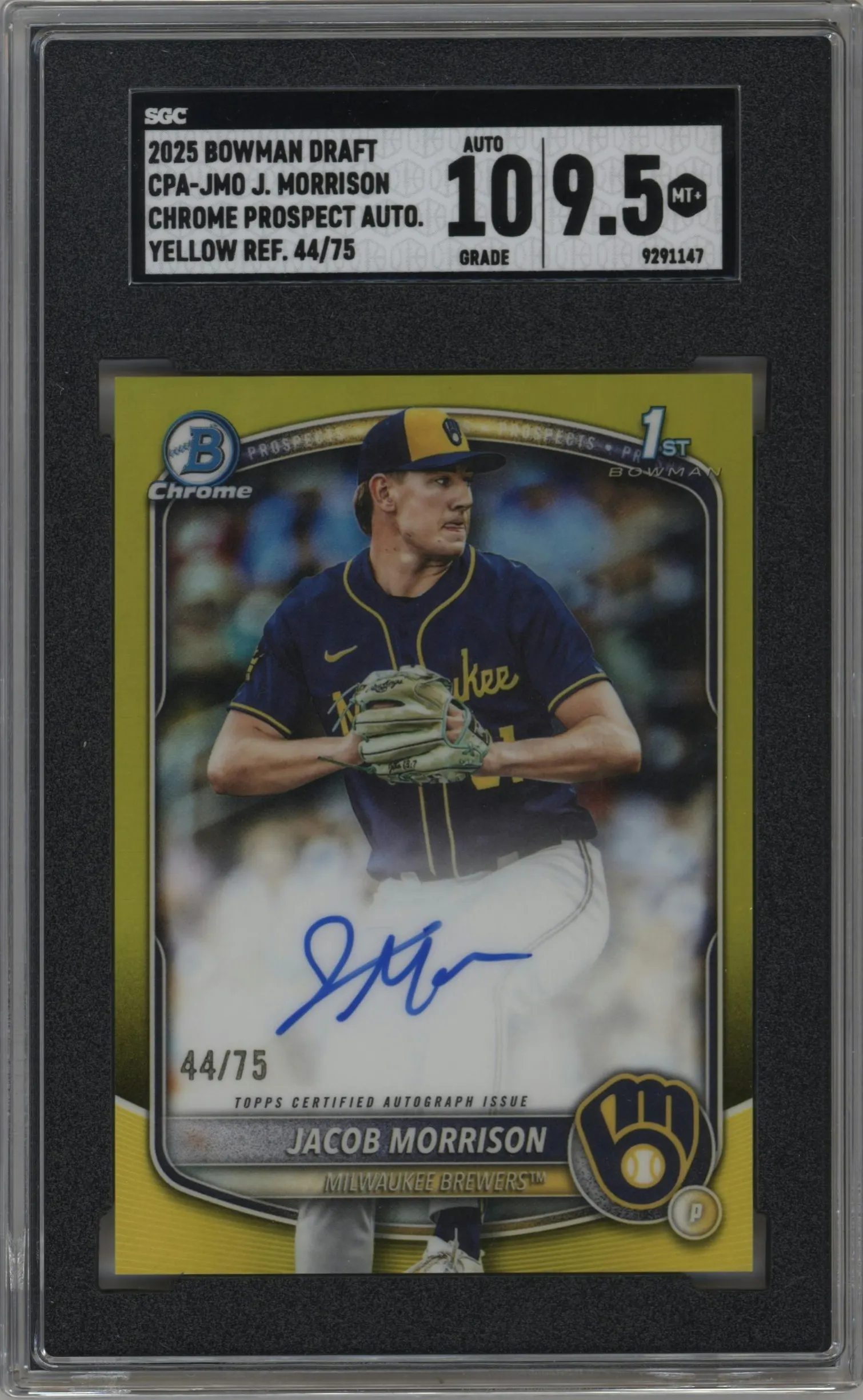 2025 Bowman Draft Chr.Pros.Auto Jacob Morrison Yellow Refractor SGC 9.5