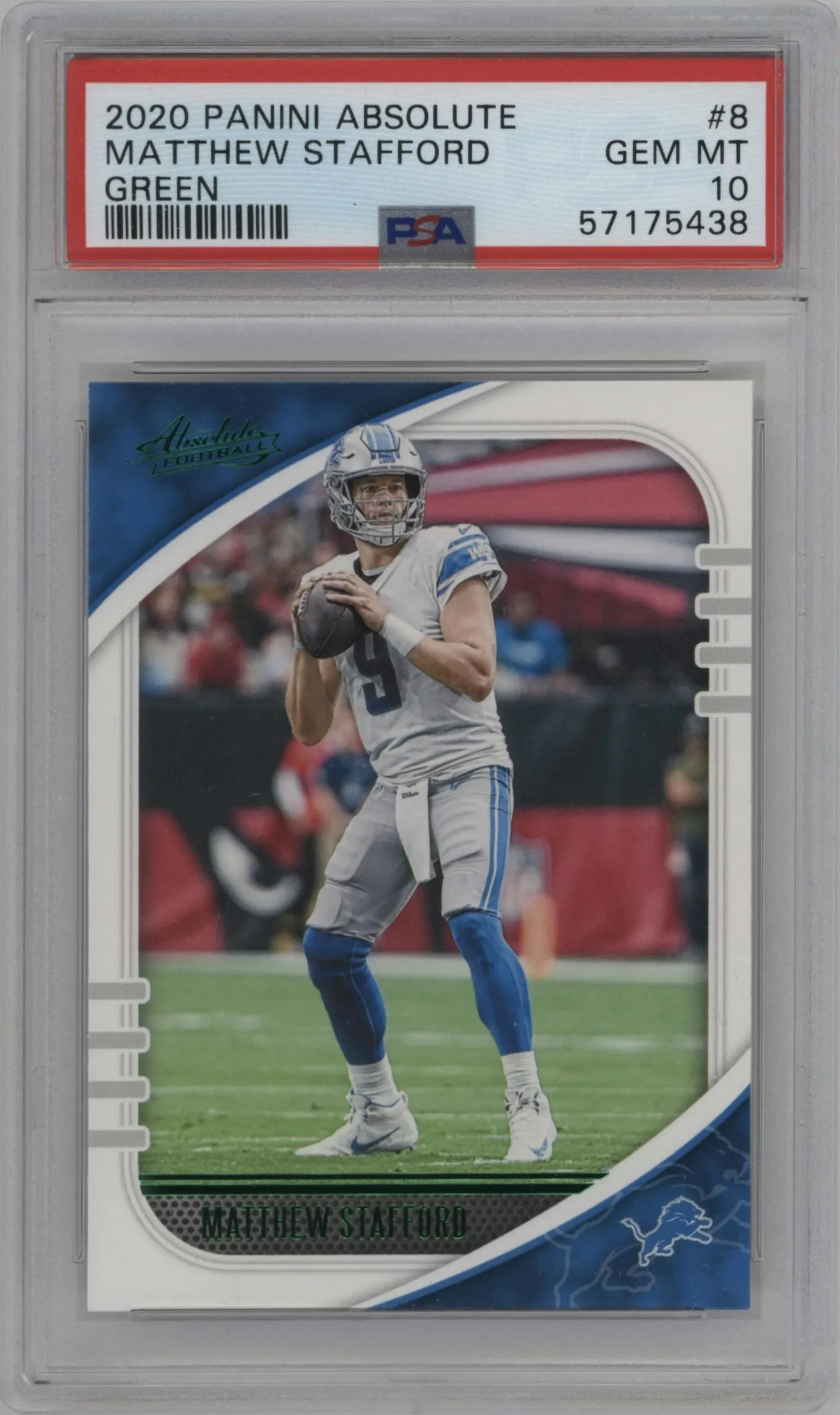 2020 Panini Absolute Matthew Stafford Green #8 PSA 10