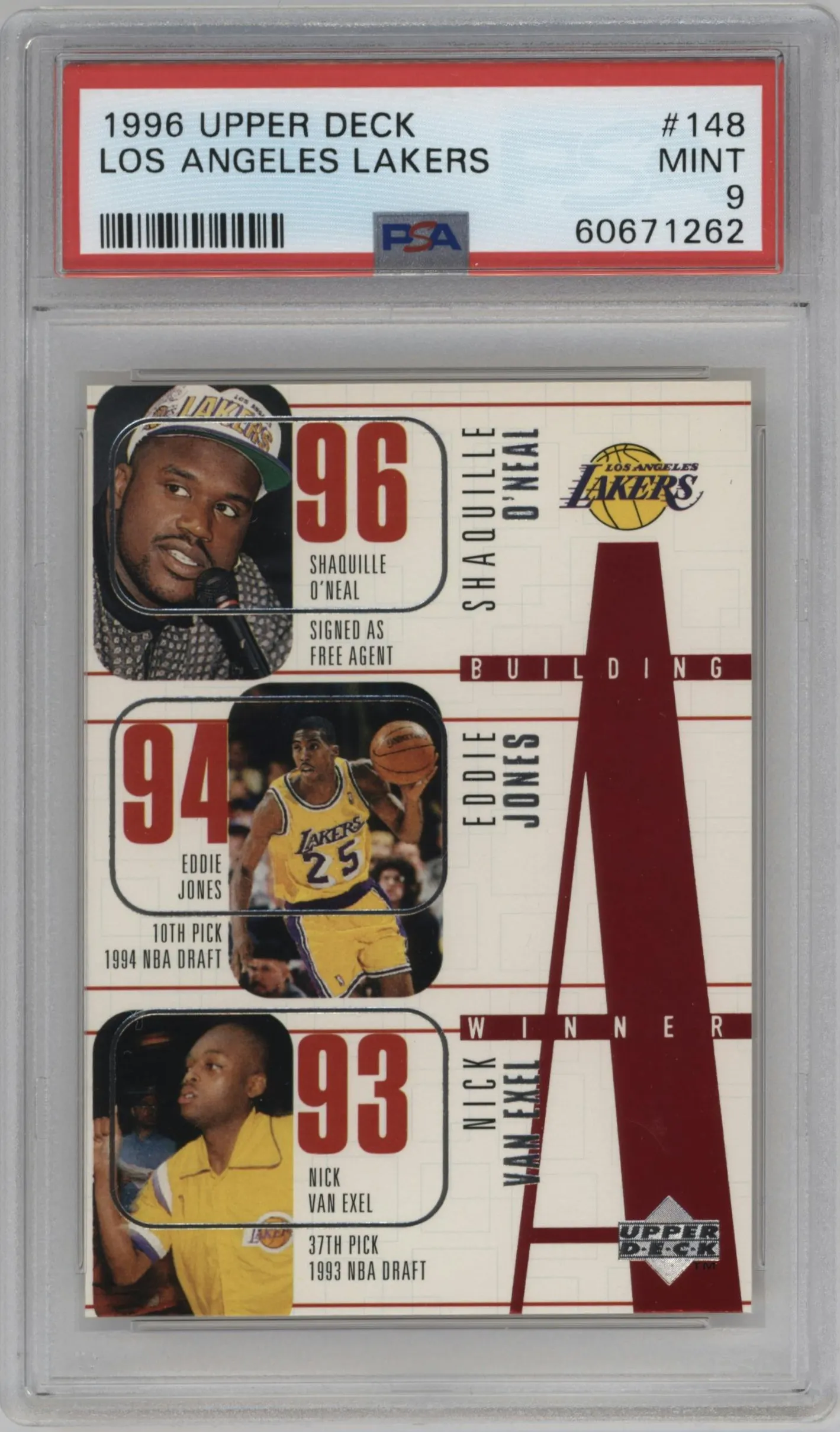1996 Upper Deck Shaquille O'Neal/Eddie Jones/Nick Van Exel/Cedric Ceballos/Kobe Bryant #148 PSA 9