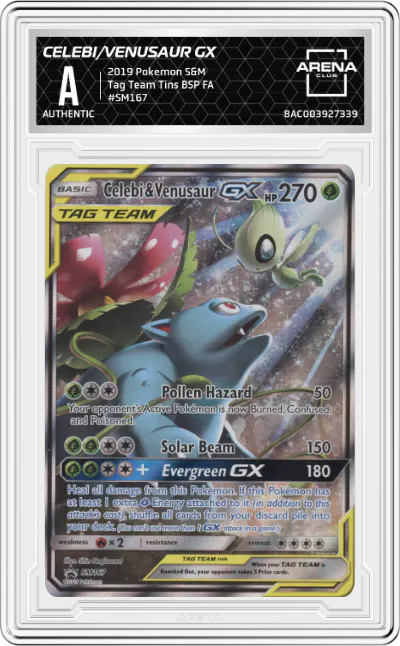 2019 Pokemon S&M Celebi & Venusaur GX Tag Team Tins ARENA CLUB AUTHENTIC #SM167 ARENA CLUB