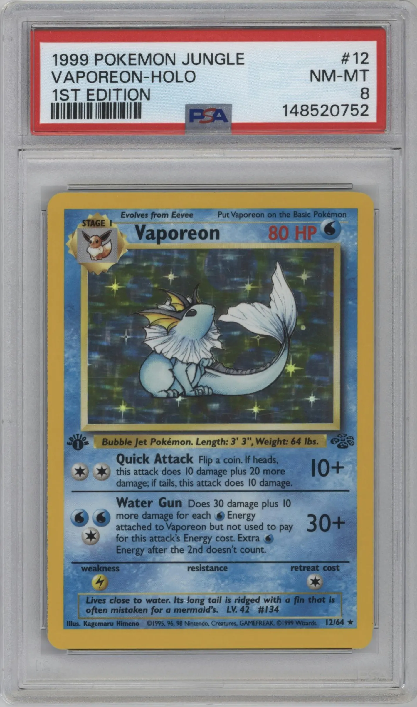 1999 Pokemon Jungle Vaporeon #12 PSA 8