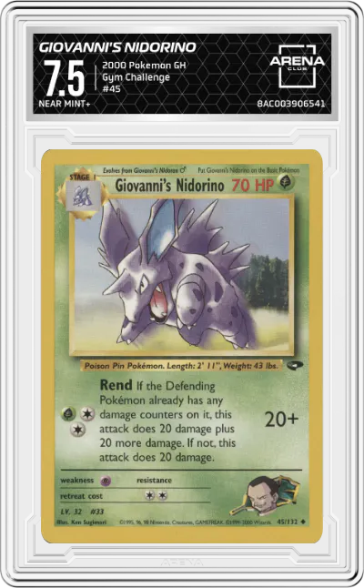 2000 Pokemon GH Gym Challenge Giovanni's Nidorino ARENA CLUB 7.5