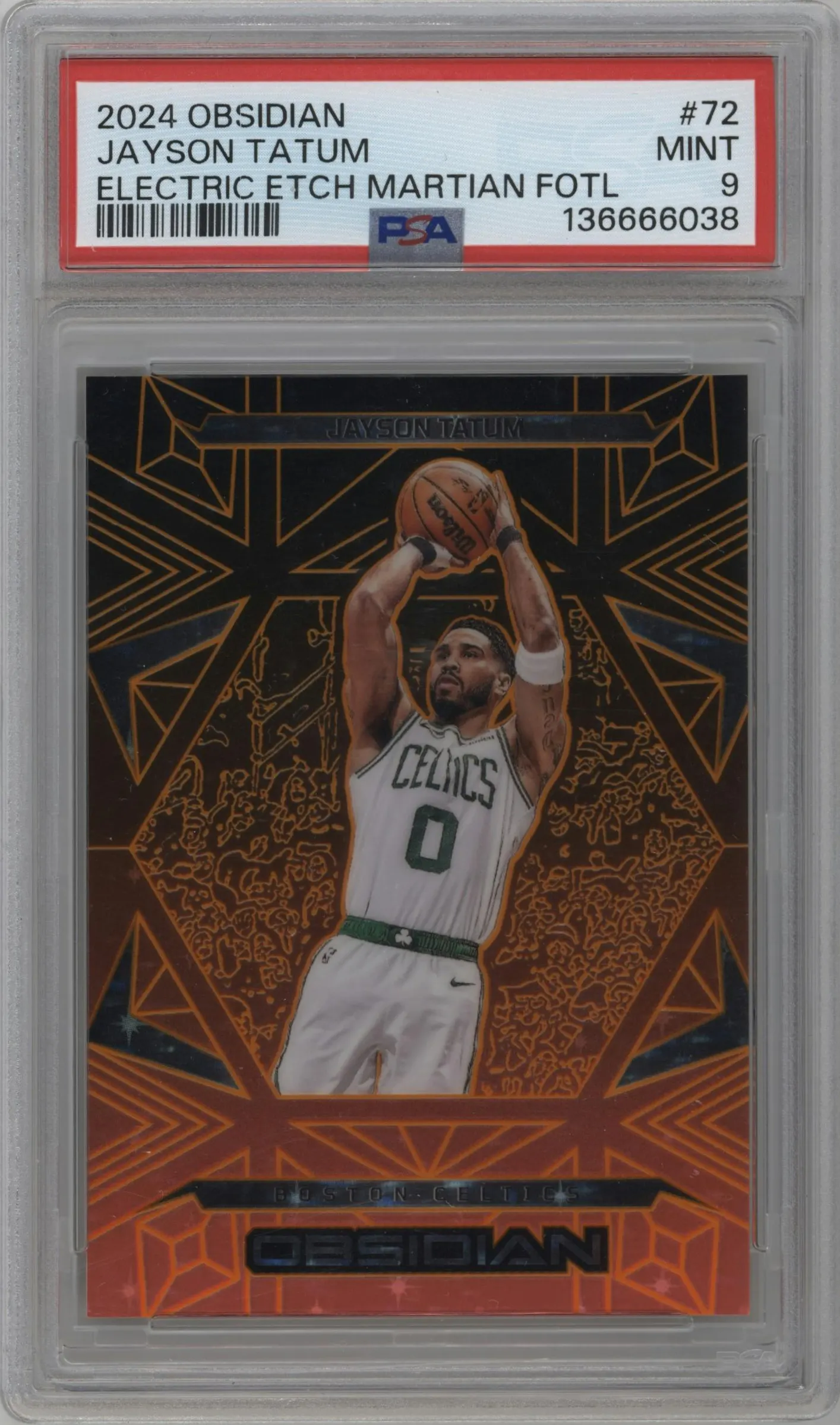 2024 Panini Obsidian Jayson Tatum Electric Etch Martian FOTL PSA 9