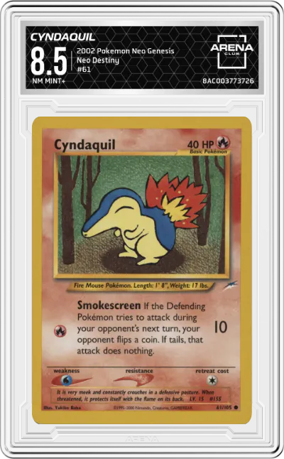 2002 Pokemon Neo Genesis Neo Destiny Cyndaquil #61 ARENA CLUB 8.5