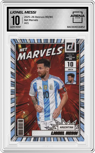 2025 Donruss Road to FIFA World Cup Net Marvels Lionel Messi #21 ARENA CLUB 10