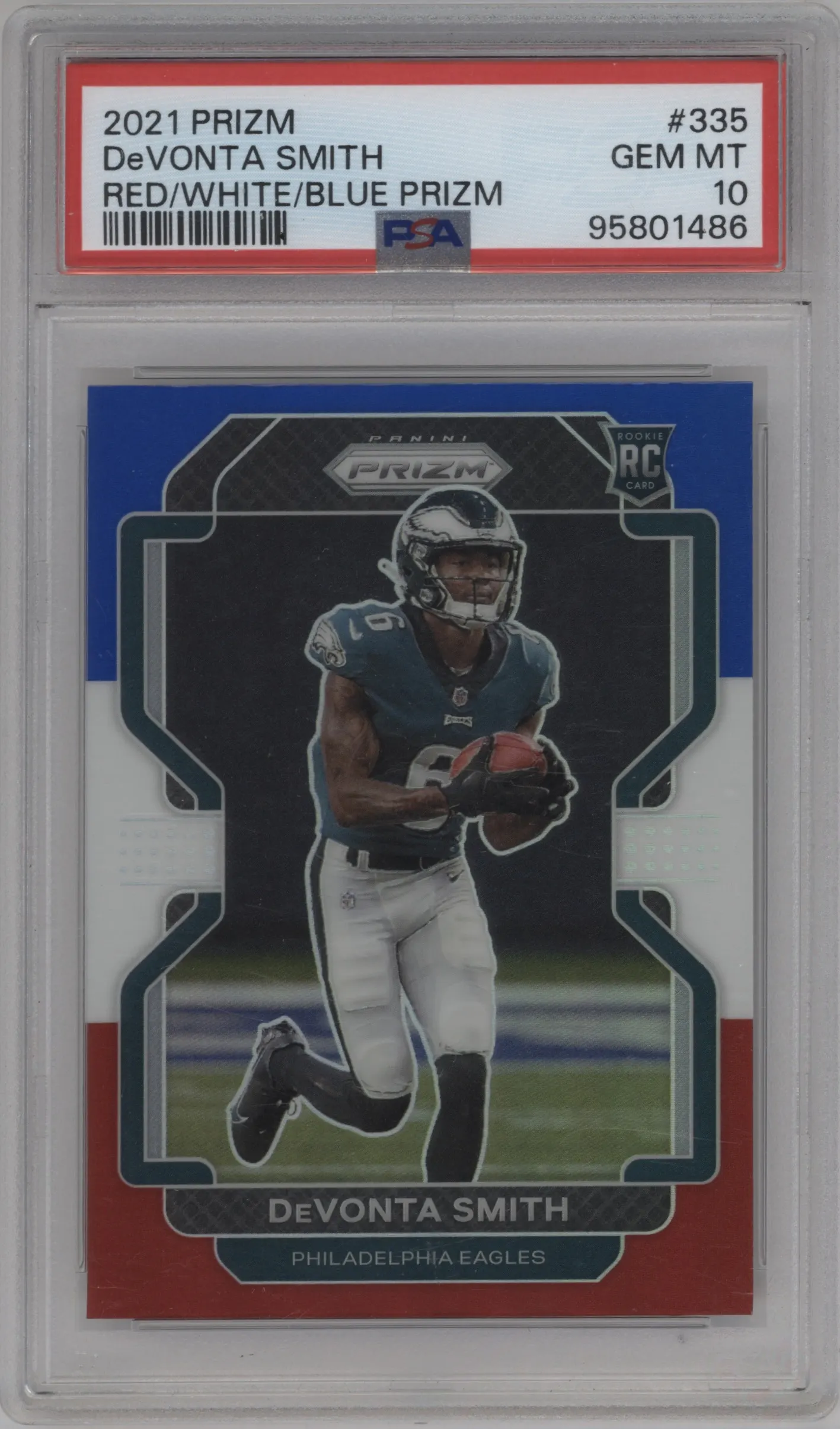 2021 Panini Prizm DeVonta Smith Red/White/Blue Prizm PSA 10