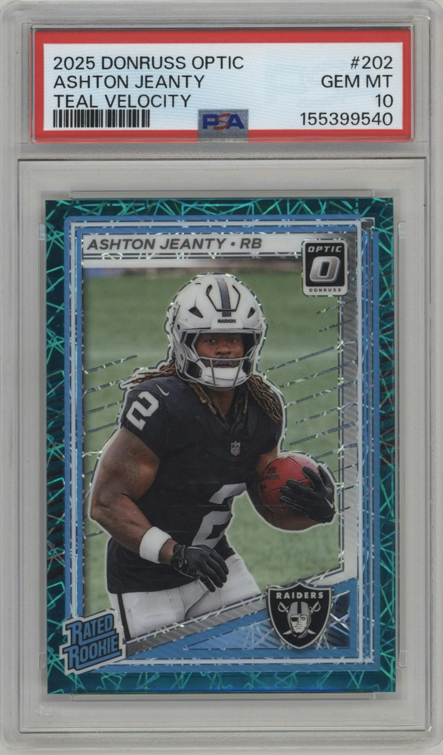 2025 Donruss Optic Rated Rookie Ashton Jeanty Teal Velocity #202 PSA 10
