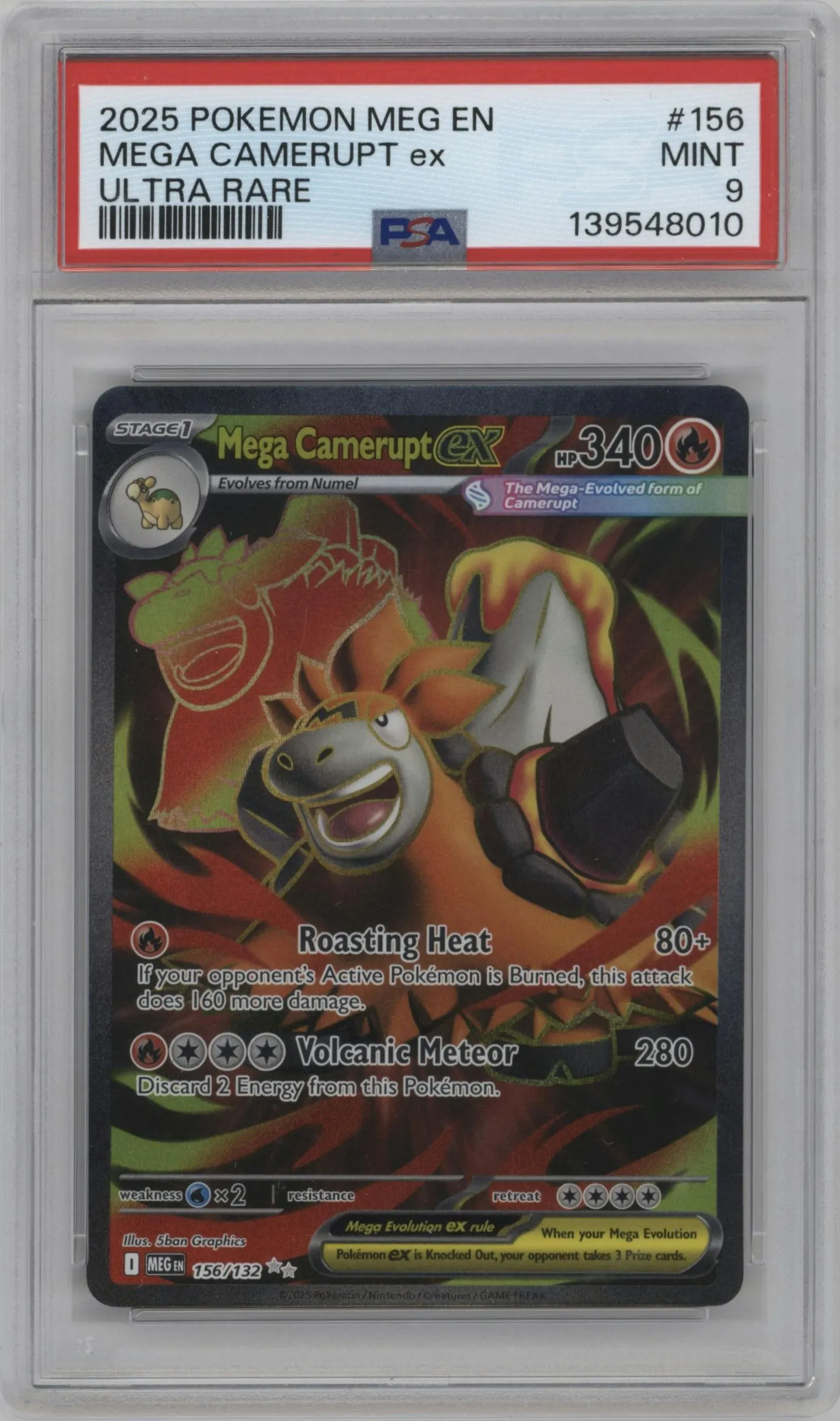 2025 Pokemon Mega Evolution Mega Camerupt ex #156 PSA 9