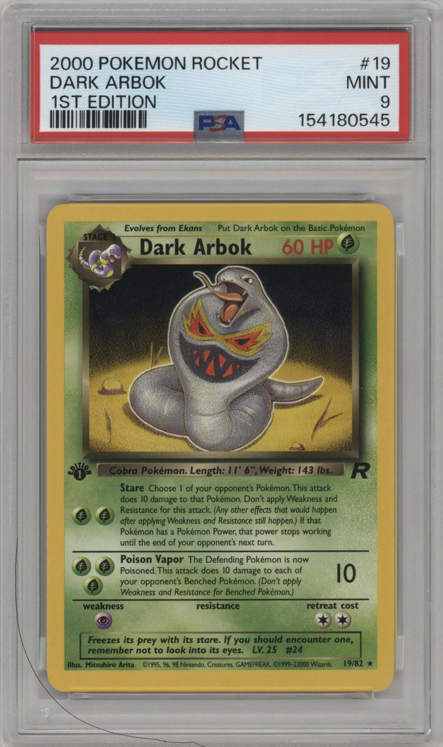 2000 Pokemon Team Rocket Dark Arbok #19 PSA 9