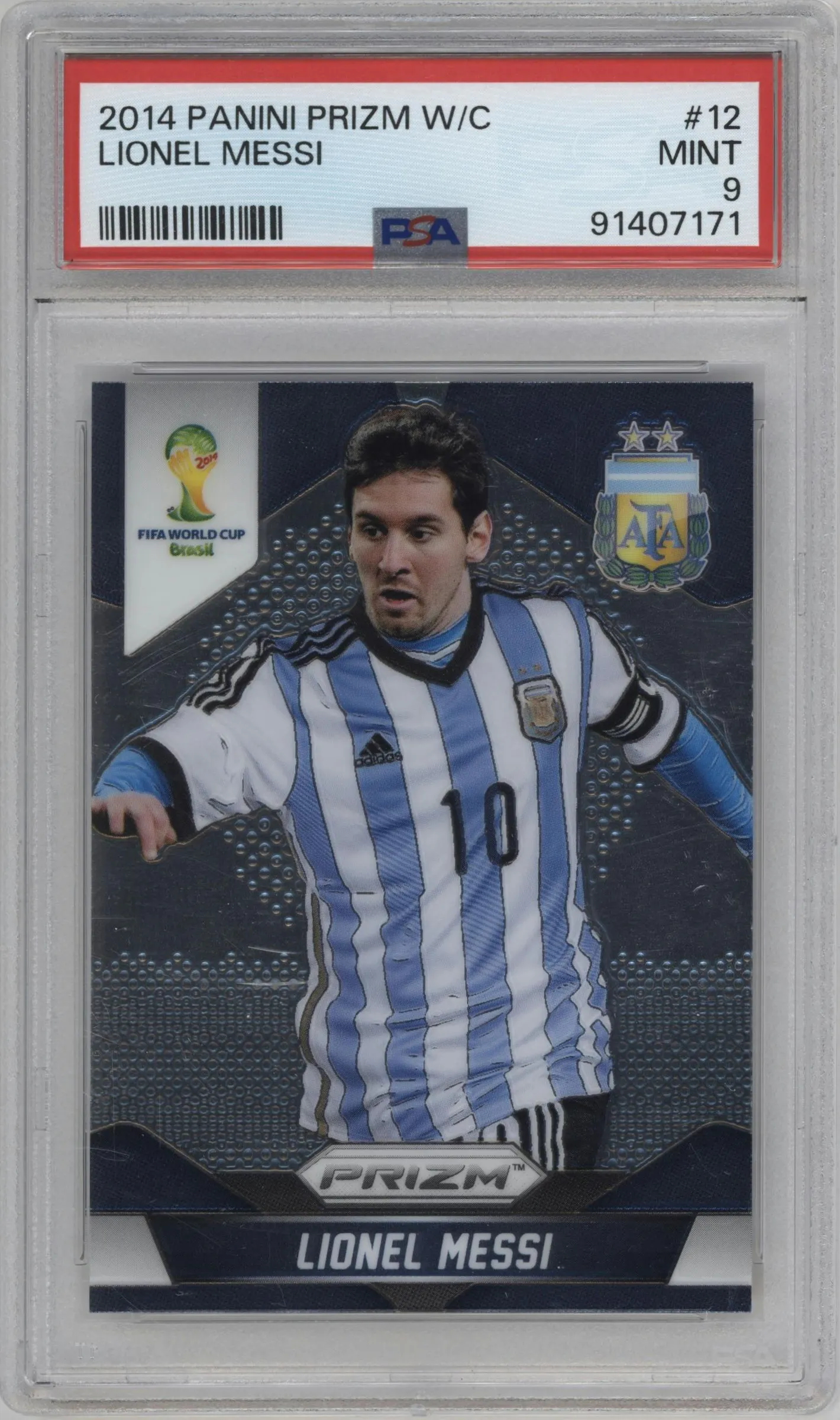 2014 Panini Prizm World Cup Argentina Lionel Messi #12 PSA 9