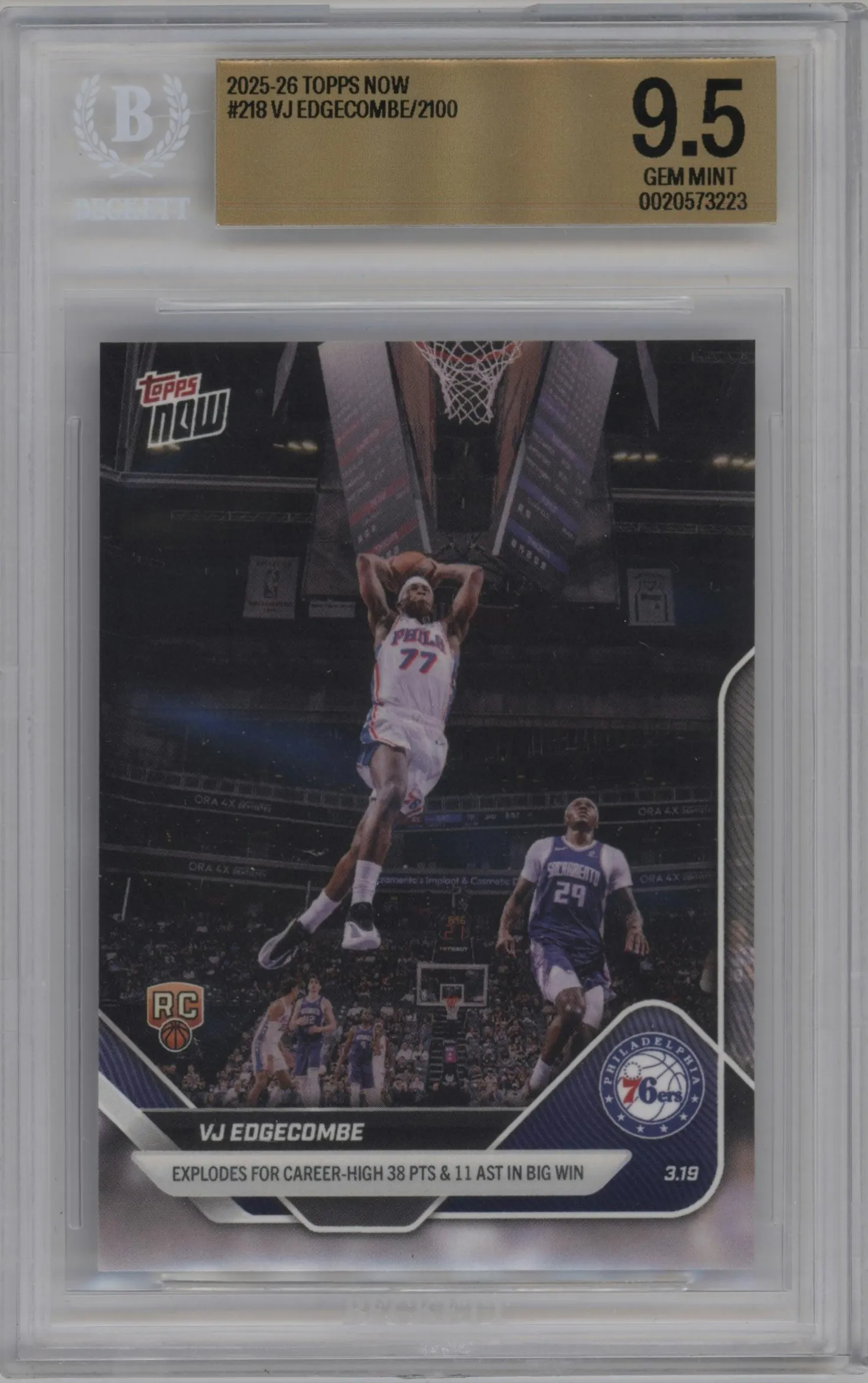 2025 Topps Now VJ Edgecombe #218 BGS 9.5