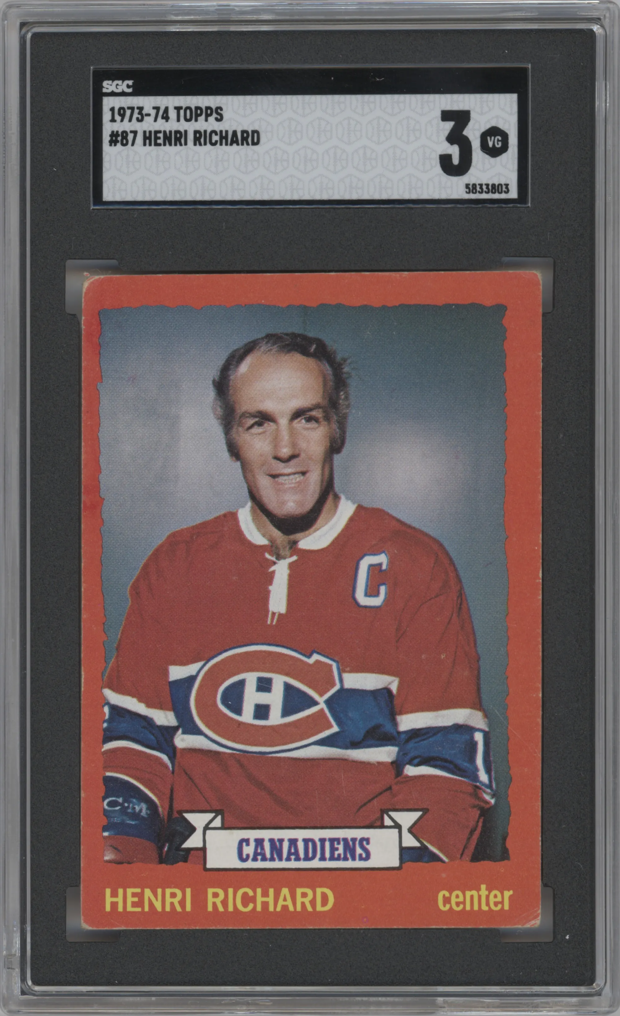 1973 Topps Henri Richard SGC VERY GOOD 3 #87 SGC 3