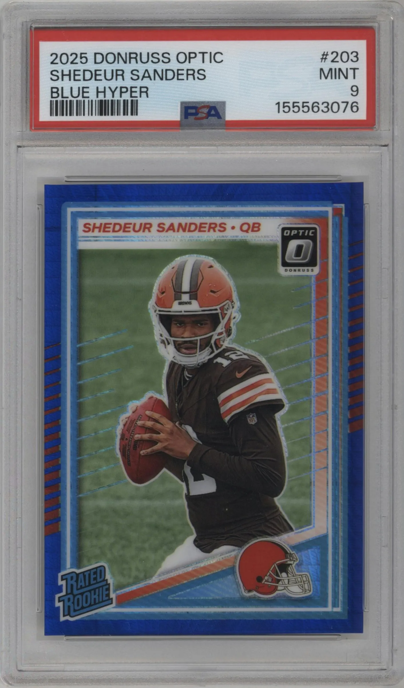 2025 Donruss Optic Rated Rookie Shedeur Sanders Hyper Blue PSA 9