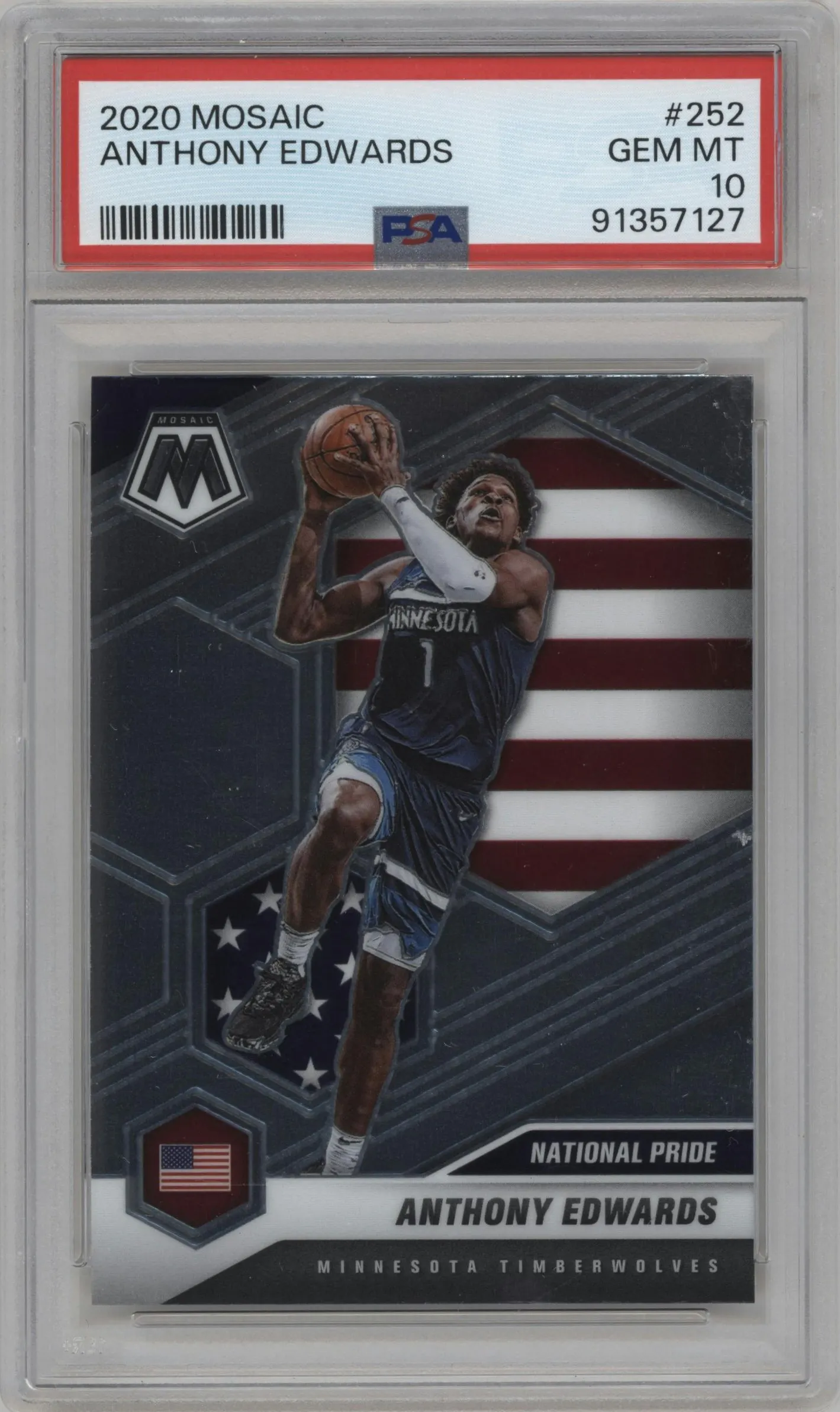 2020 Panini Mosaic Anthony Edwards #252 PSA 10