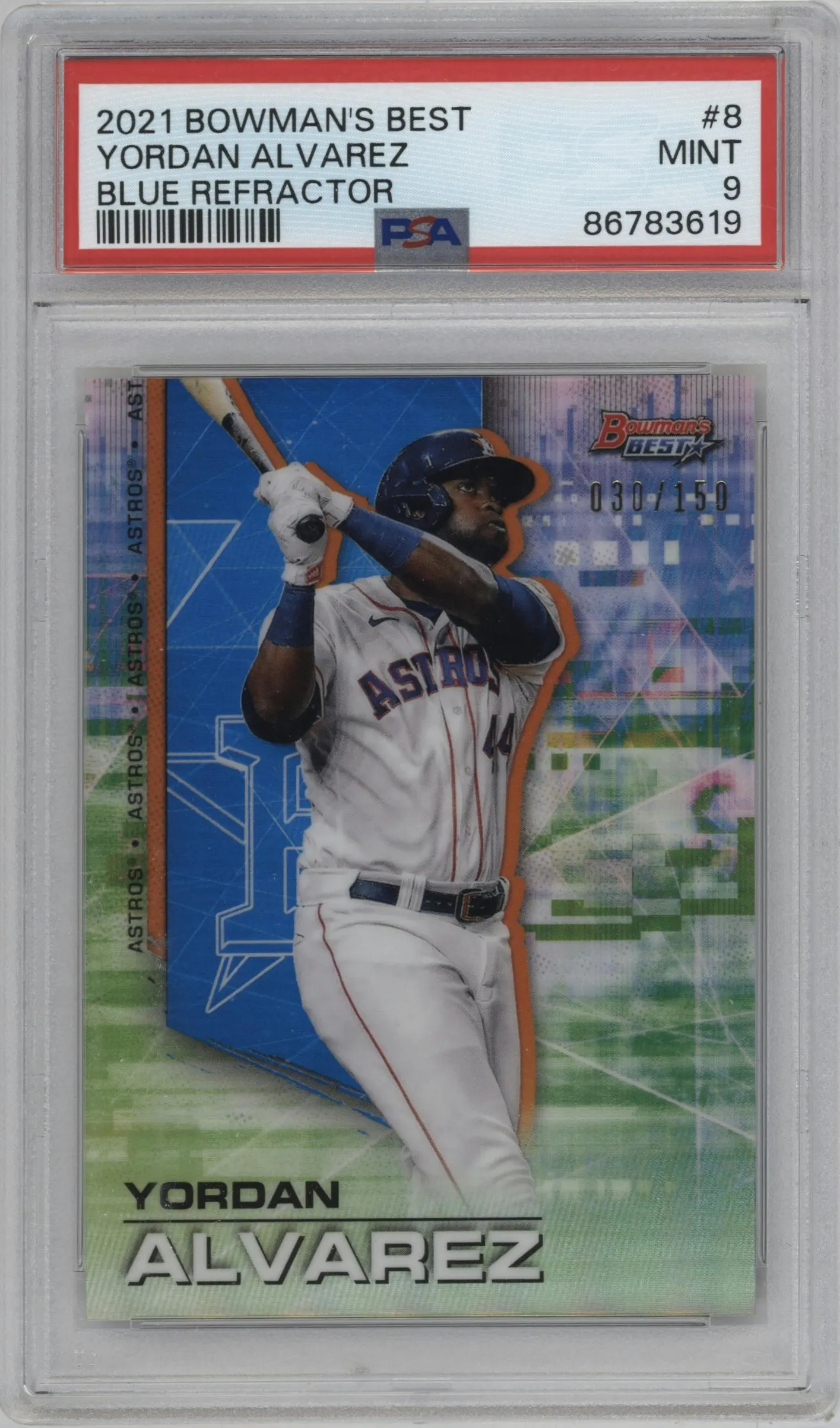 2021 Bowman’s Best Yordan Alvarez Blue Refractor #8 PSA 9