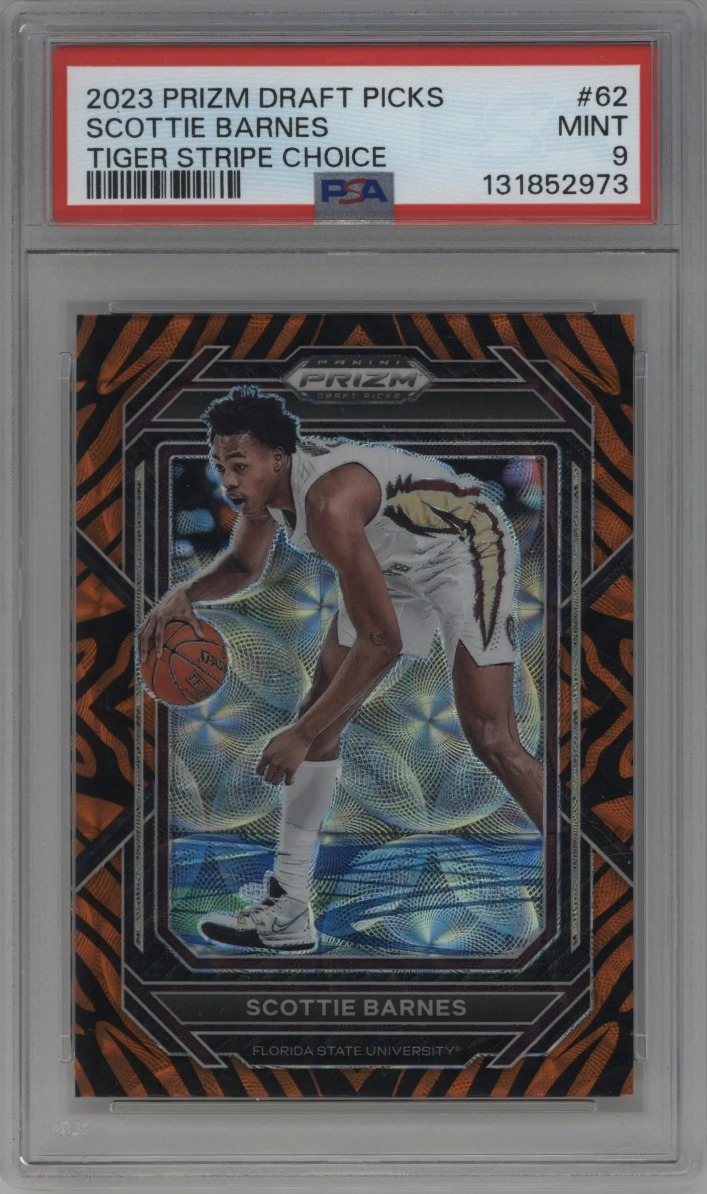 2023 Panini Prizm Draft Picks Scottie Barnes Choice Tiger Stripe #62 PSA 9