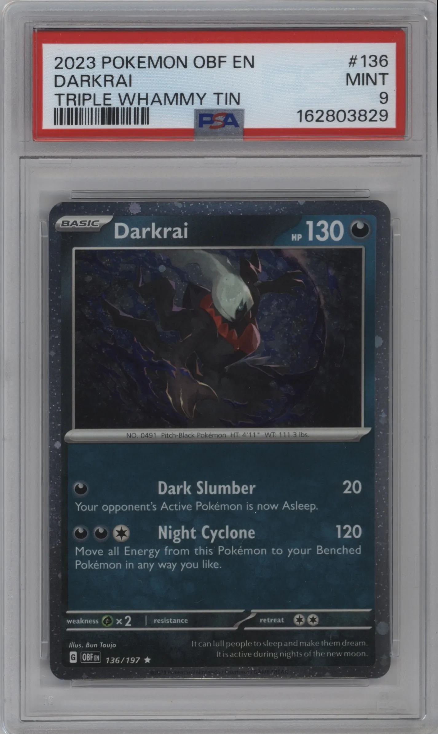 2023 Pokemon SV Obsidian Flames Darkrai Triple Whammy Tin #136 PSA 9