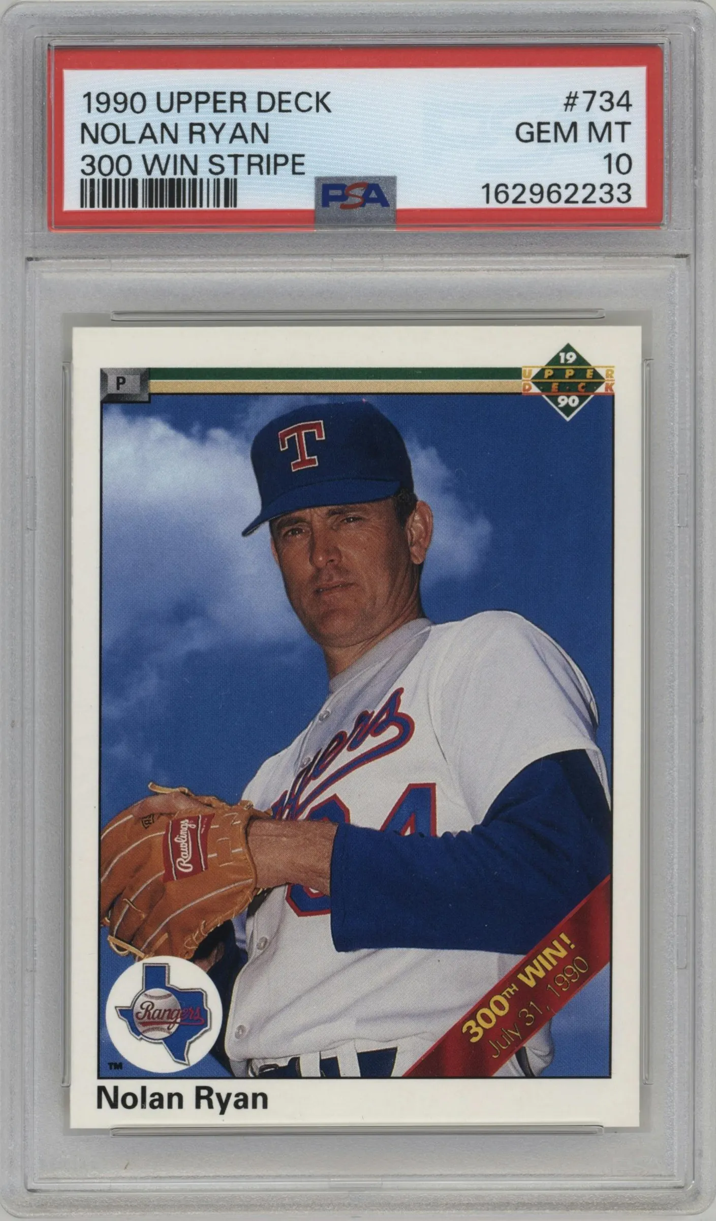 1990 Upper Deck Nolan Ryan 300th Win Stripe #734 PSA 10
